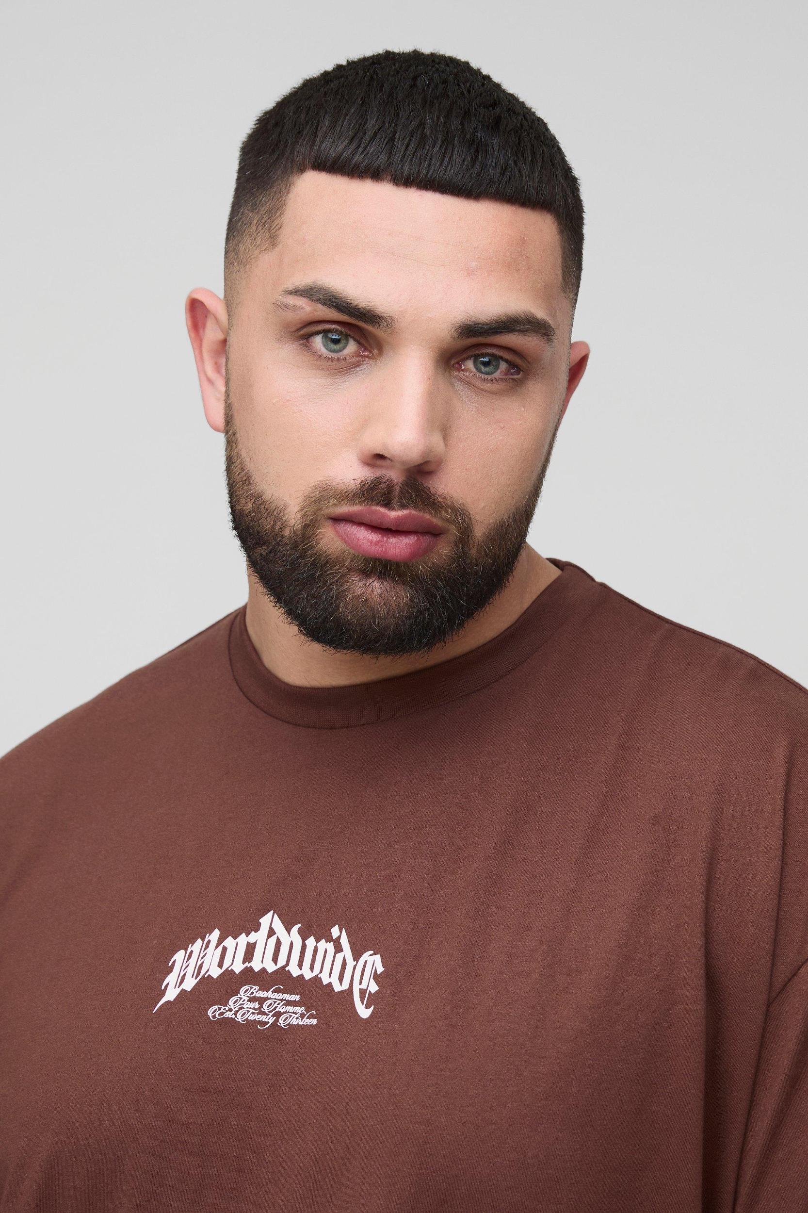 Plus Oversized Worldwide Cross Print T-Shirt & Short Set | boohooMAN USA Product Image