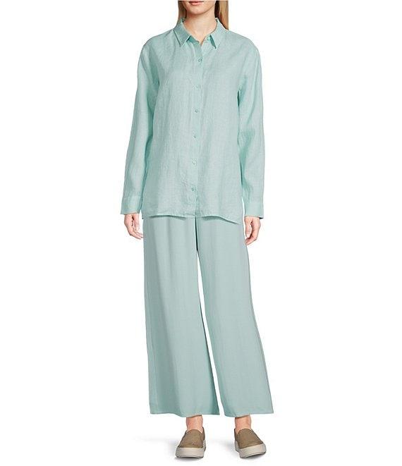 Eileen Fisher Petite Size Silk Georgette Crepe Wide-Leg Pull-On Ankle Pants Product Image