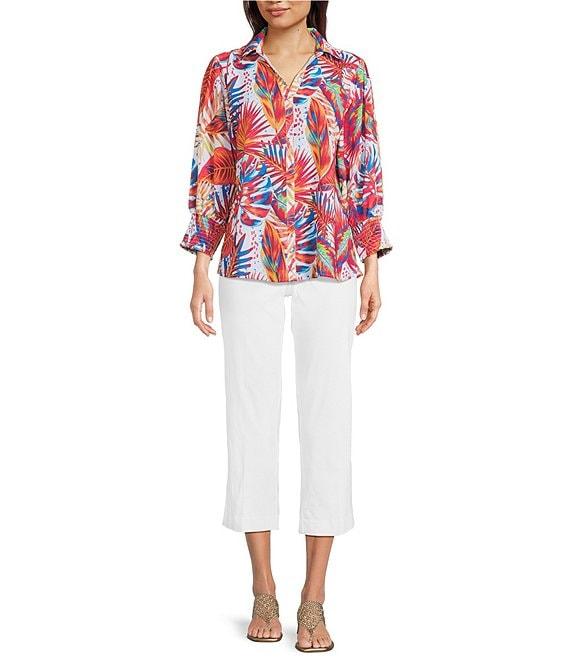 Ali Miles Floral Woven Point Collar 3/4 Sleeve Tunic Product Image