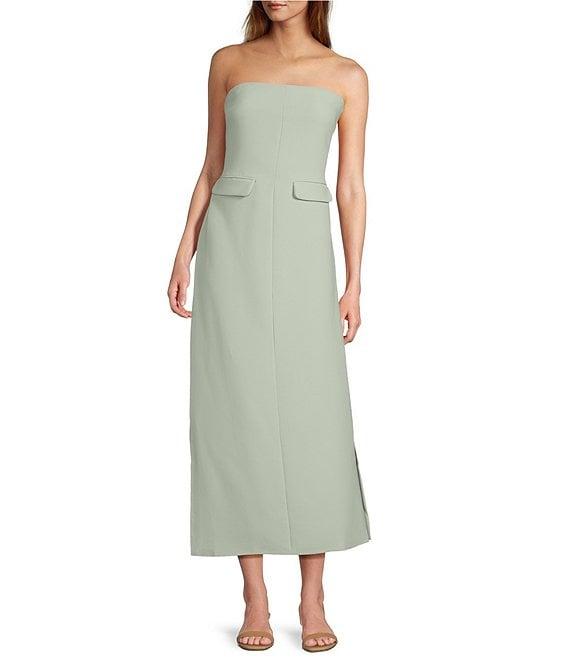 Le' AL.X Woven Straight Neck Strapless Cargo Flap Suit Midi Dress Product Image
