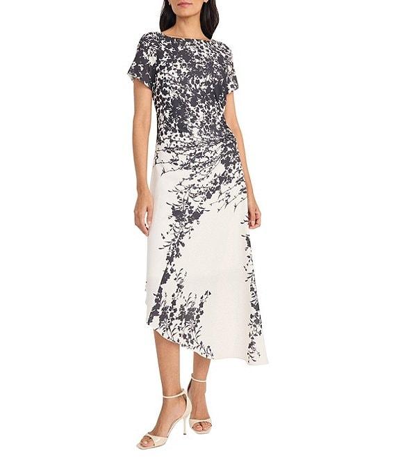 Maggy London Crew Neck Short Sleeve Printed Georgette Sheath Midi Dress Product Image