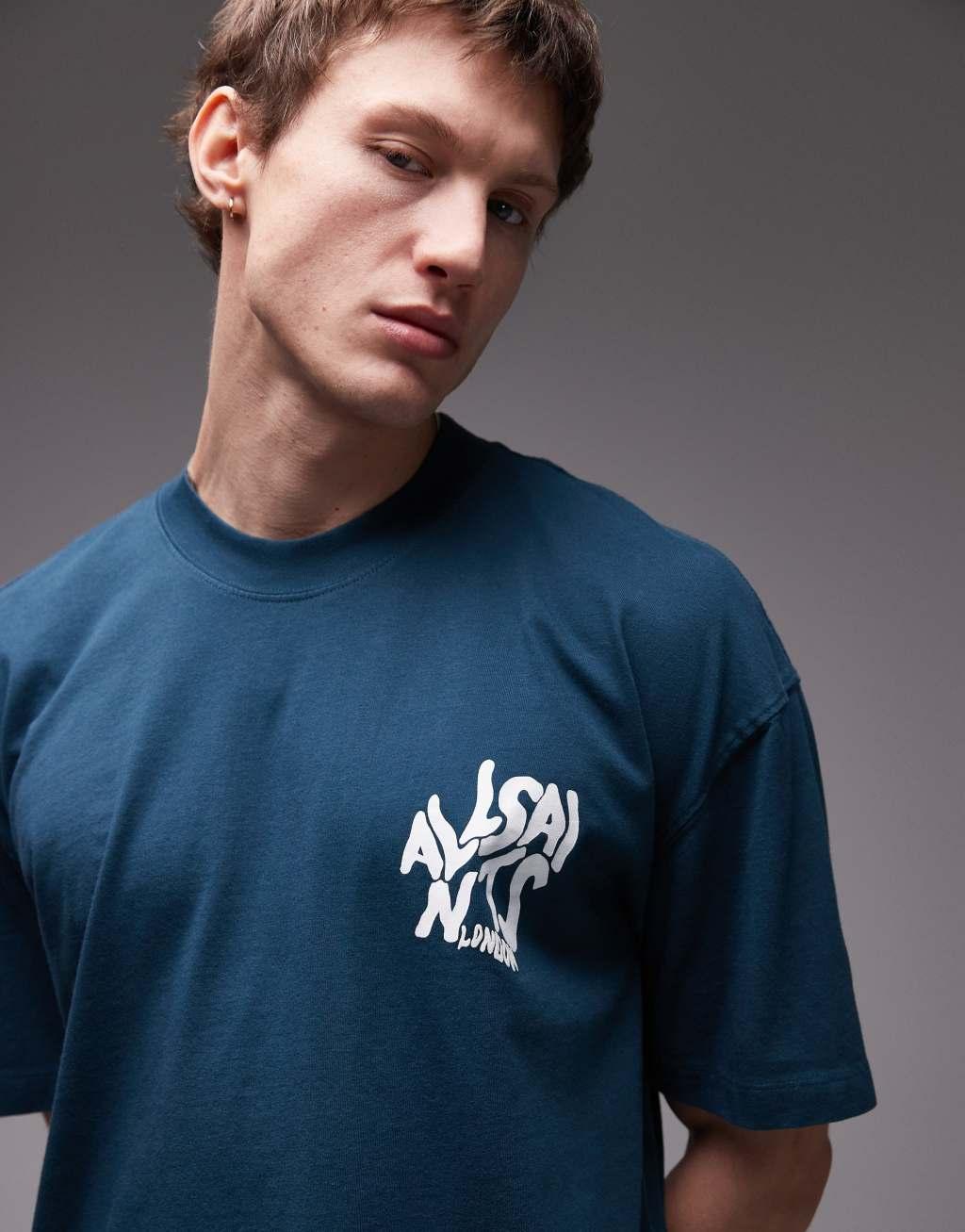AllSaints Orlando back print t-shirt in blue Product Image