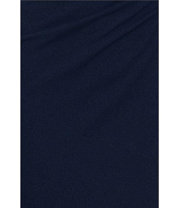 Xscape Scuba Crepe V-Neck Sleeveless Wire Ruffle Trim Ruched Back Dress Product Image