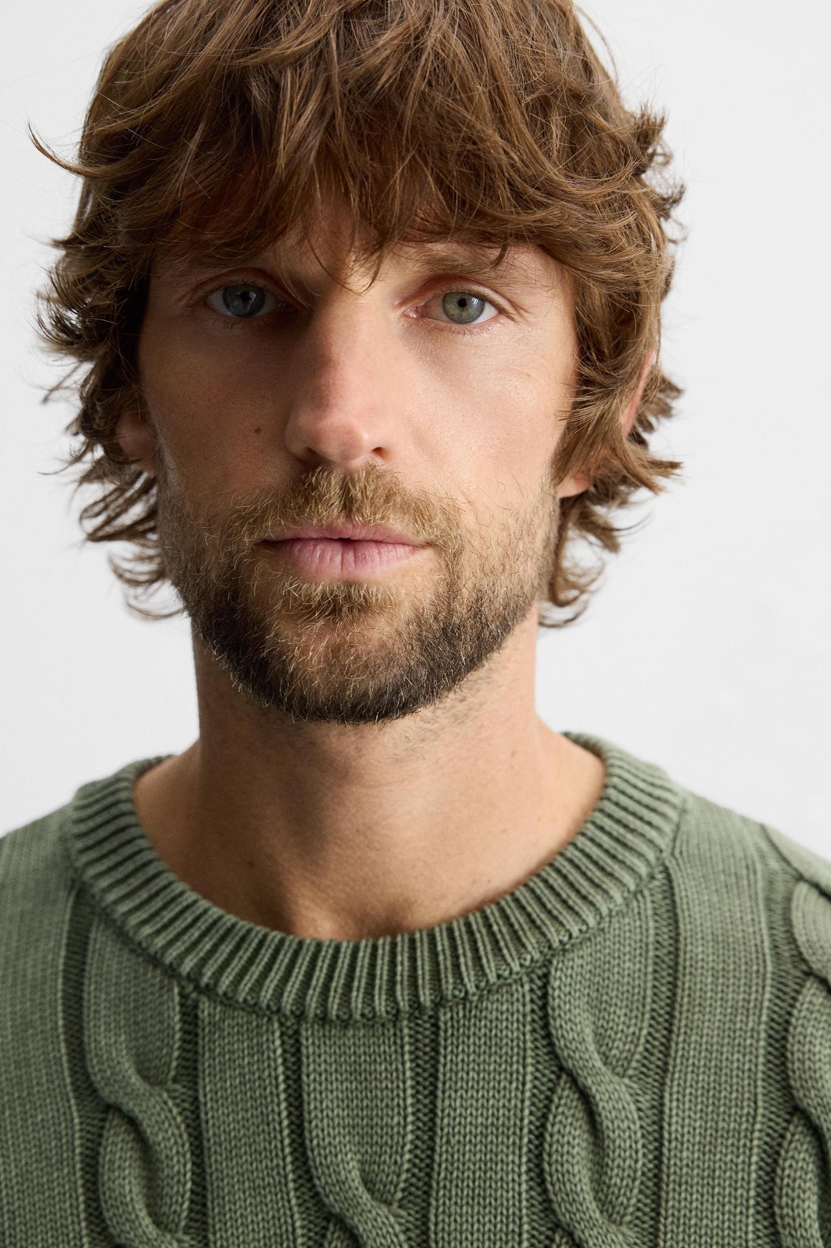 WASHED CABLE-KNIT SWEATER Product Image