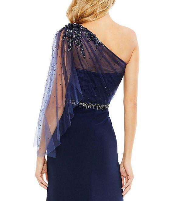 Mac Duggal Embellished One Shoulder Asymmetrical Draped Gown Product Image