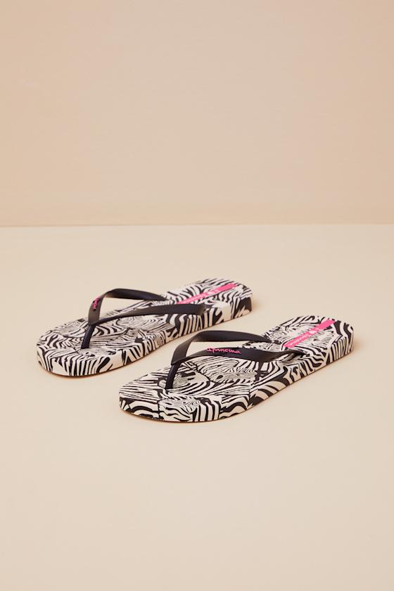 Animal Print Beige and Black VI Fem Flip Flops Product Image
