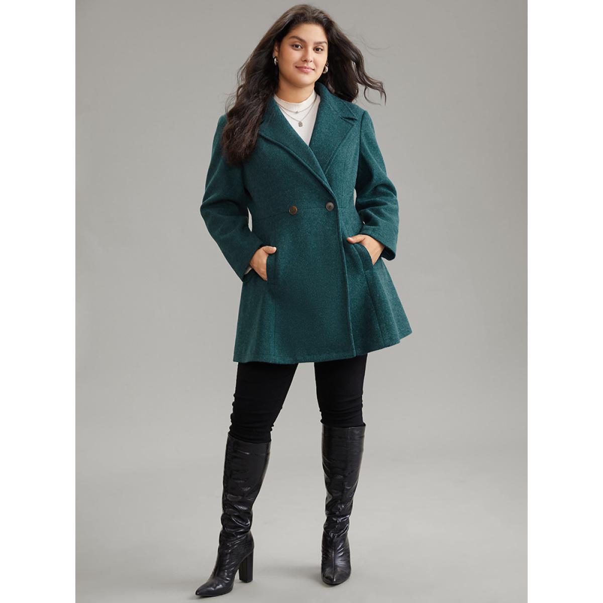Plus Size Solid Lapel Collar Button Up Coat Women Cyan Elegant Plain Ladies Everyday Winter Coats BloomChic 14-16/1X Product Image