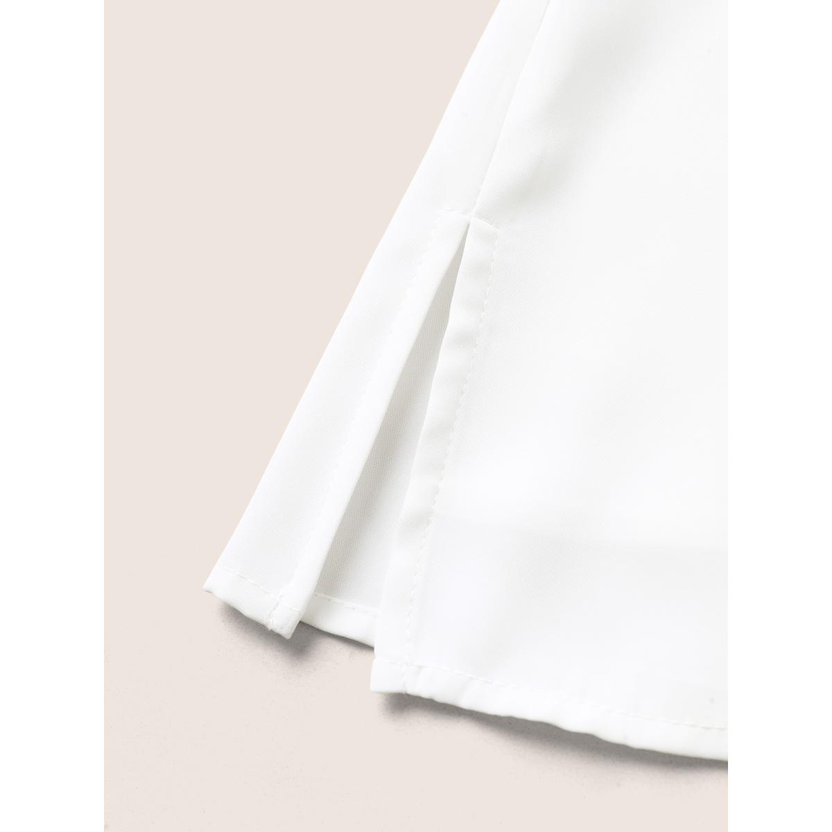 Plus Size WhiteSmoke Contrast Trim Pleated Flutter Sleeve Blouse Women At the Office Short sleeve V-neck Office Blouses BloomChic 10/M Product Image
