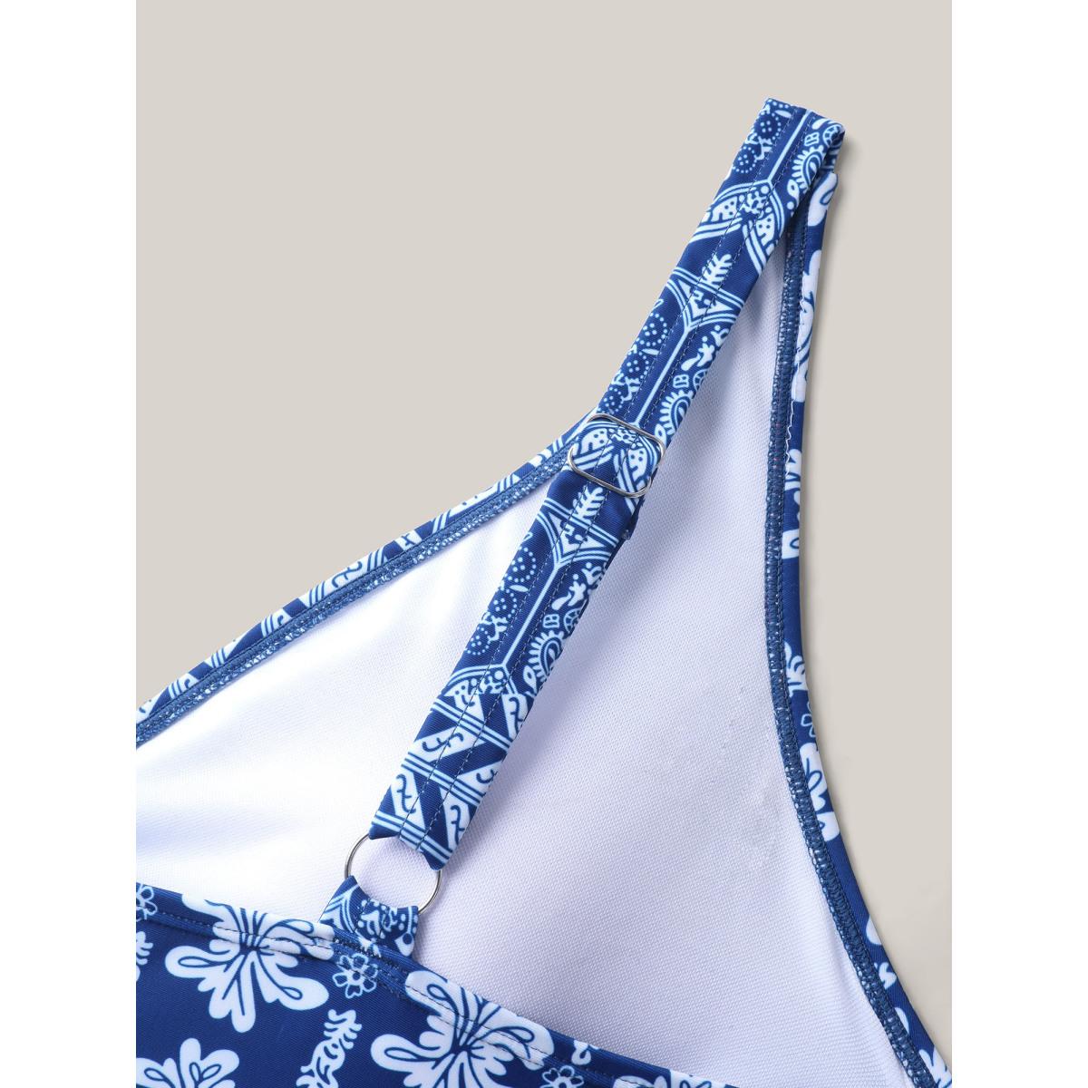 Plus Size Boho Print Belted One-Piece Swimsuit Women's Swimwear Indigo Resort Tie knot Curve Bathing Suits Low stretch One Pieces BloomChic 26/4X Product Image