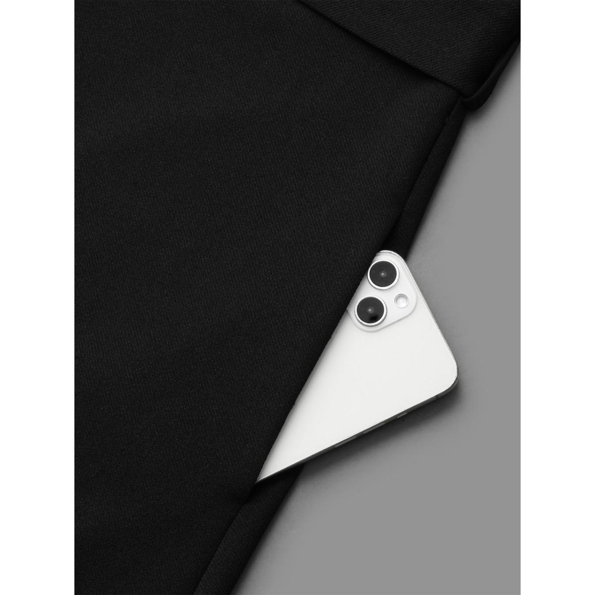 Plus Size Lapel Collar Belted Button Detail Jacket Women Black Belted Bodycon Side seam pocket Belt Everyday Jackets BloomChic 12/L Product Image