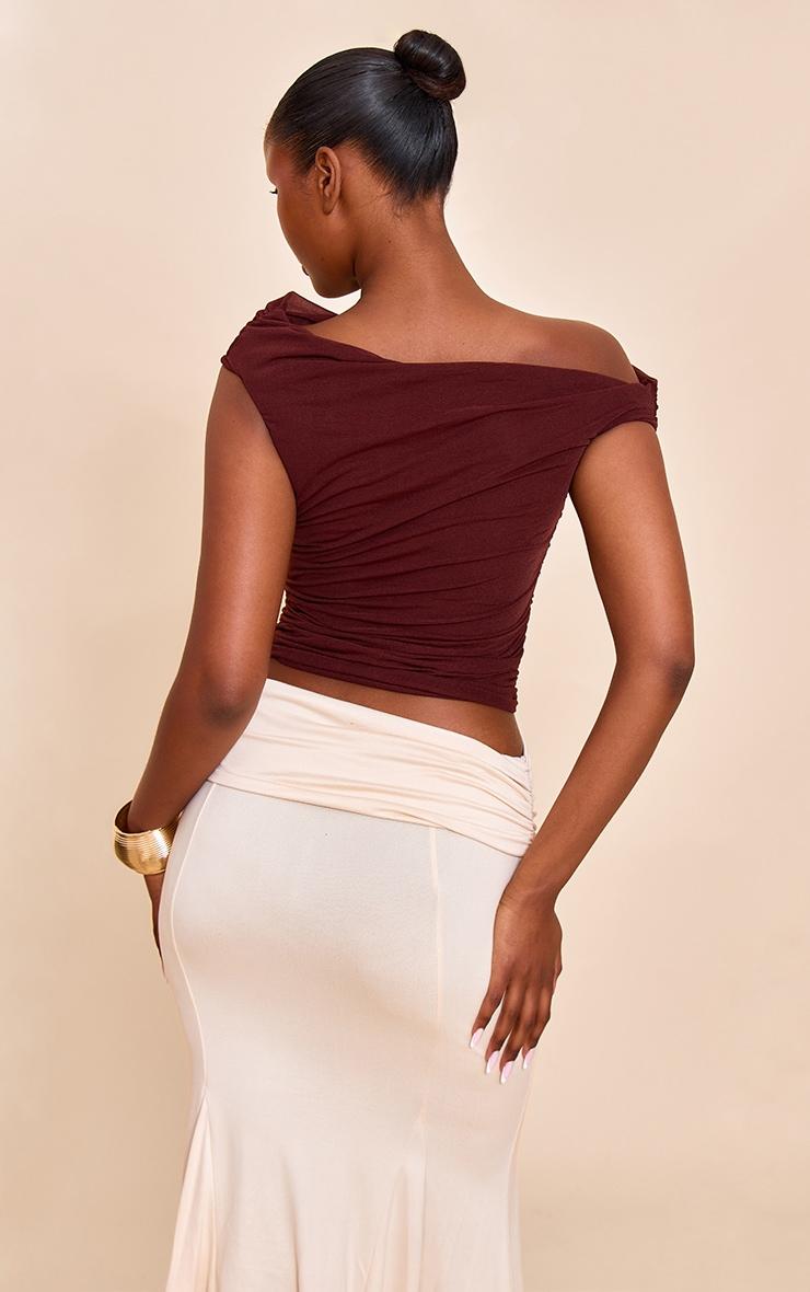 Chocolate Stretch Chiffon Ruched Detail Long Top Product Image
