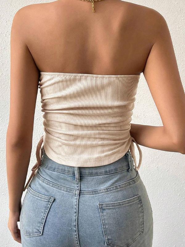 Plain drawstring Lace Up Bandeau Top Product Image