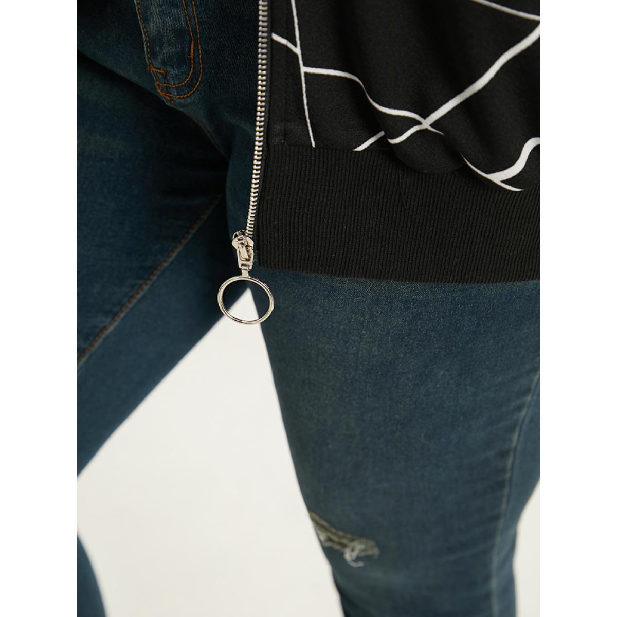 Plus Size Halloween Geometric Graphic Pocket Zipper Elastic Cuffs Jacket Women Black Elastic cuffs Pocket Dailywear Jackets BloomChic 14-16/1X Product Image