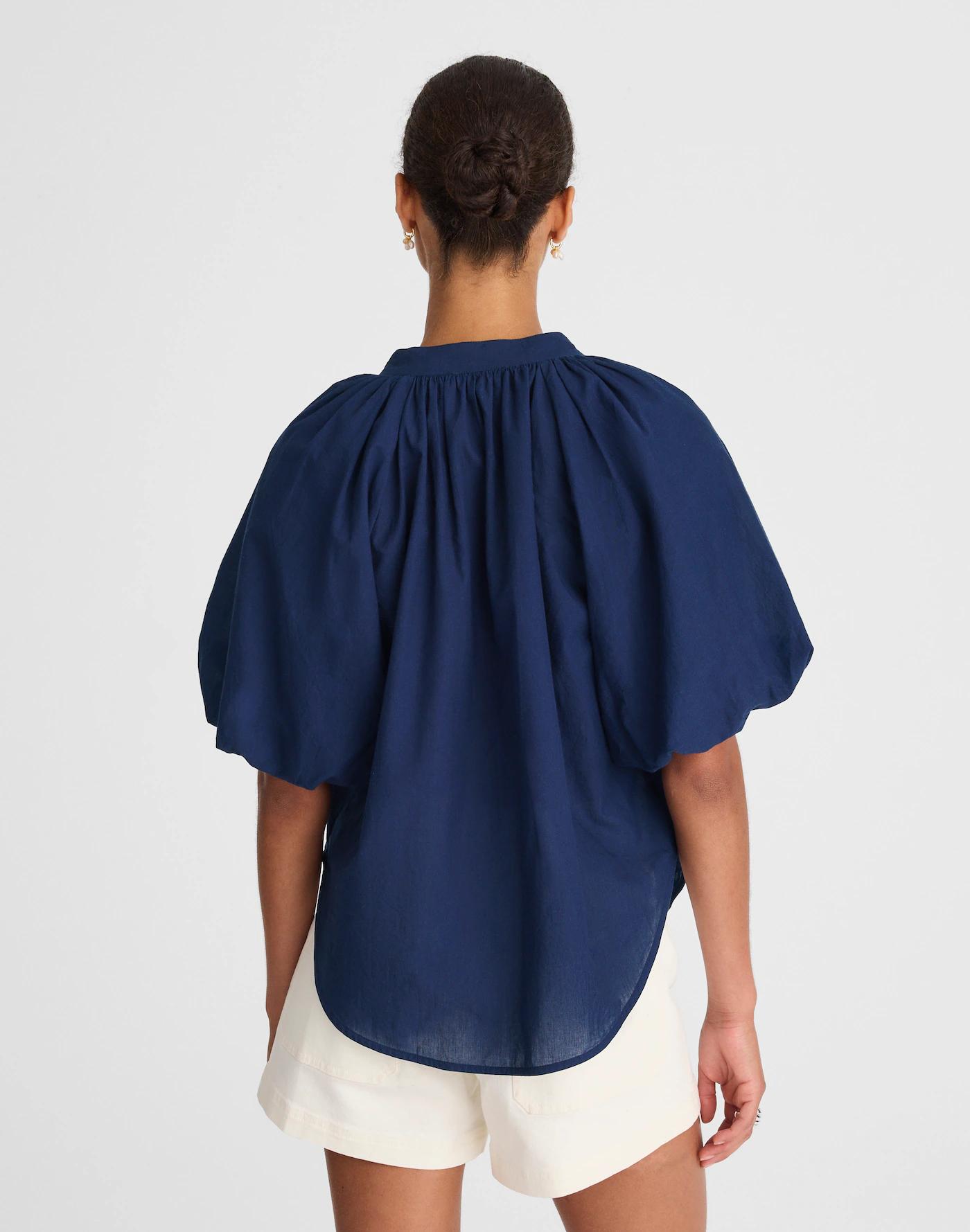 Shirred Balloon-Sleeve Top in Cotton Voile Product Image