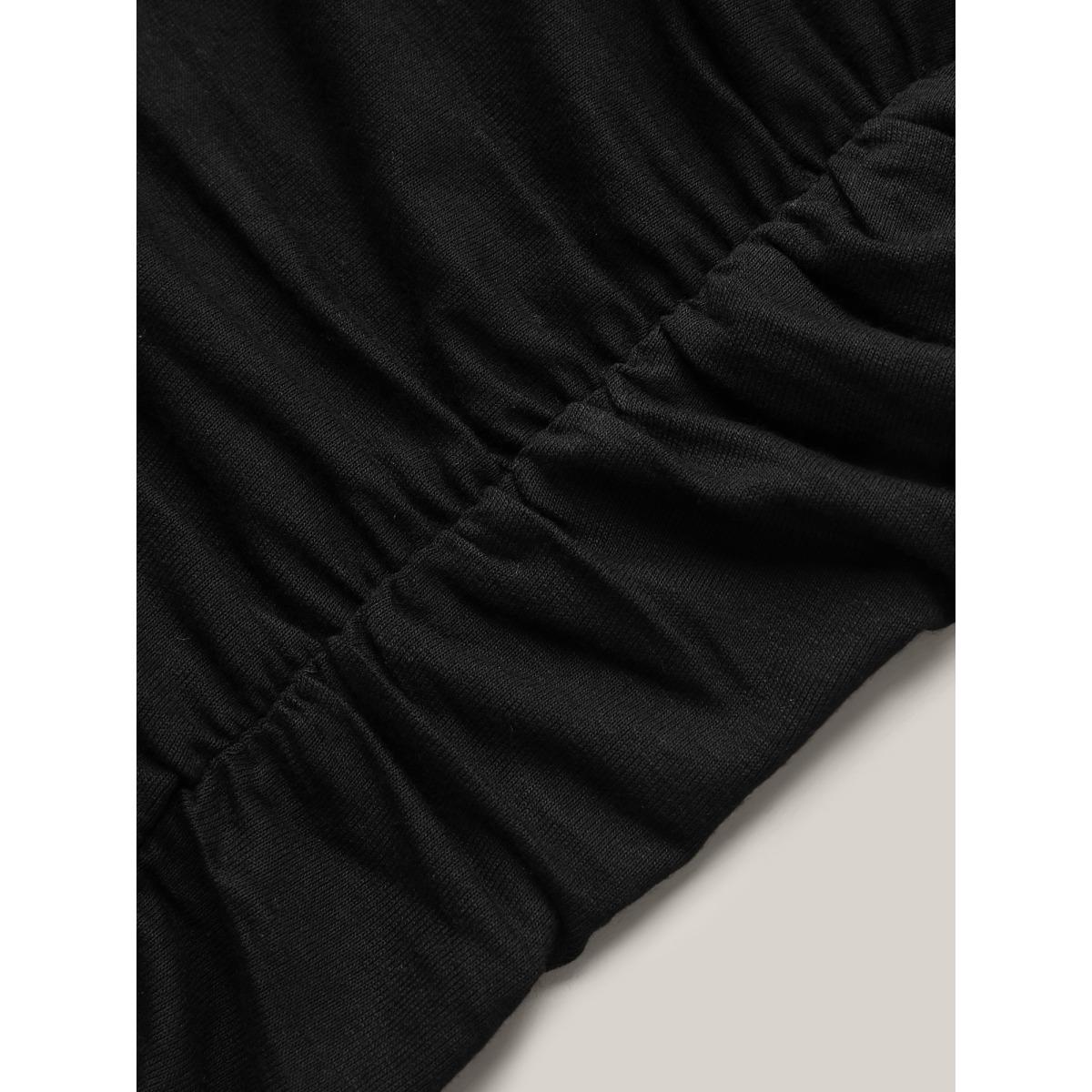 Plus Size Stretchy Ruched Fitted Long T-Shirt Black Women Casual Gathered Round Neck Bodycon Everyday T-shirts BloomChic 18-20/2X Product Image