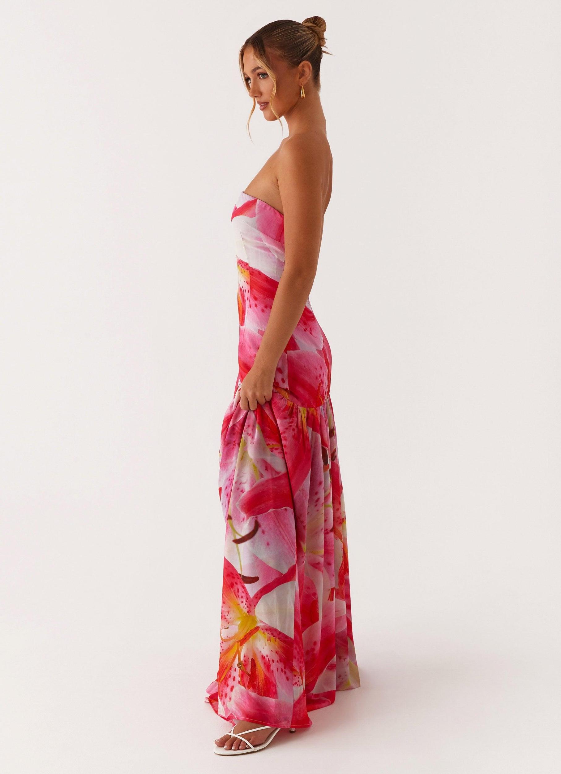 Eden Strapless Maxi Dress - White Pink Lilly Product Image