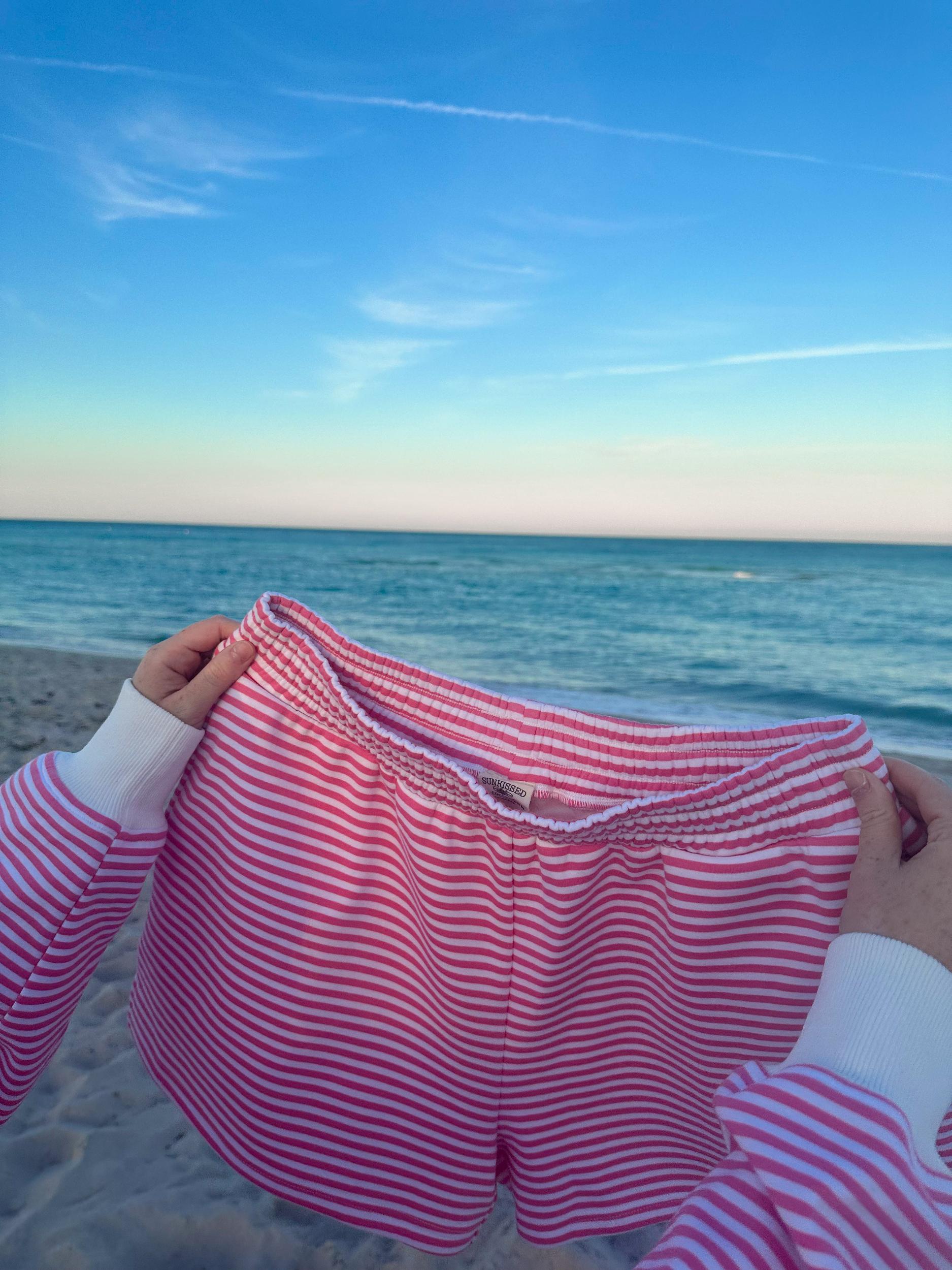Dark Pink and White Big Striped Shorts Product Image