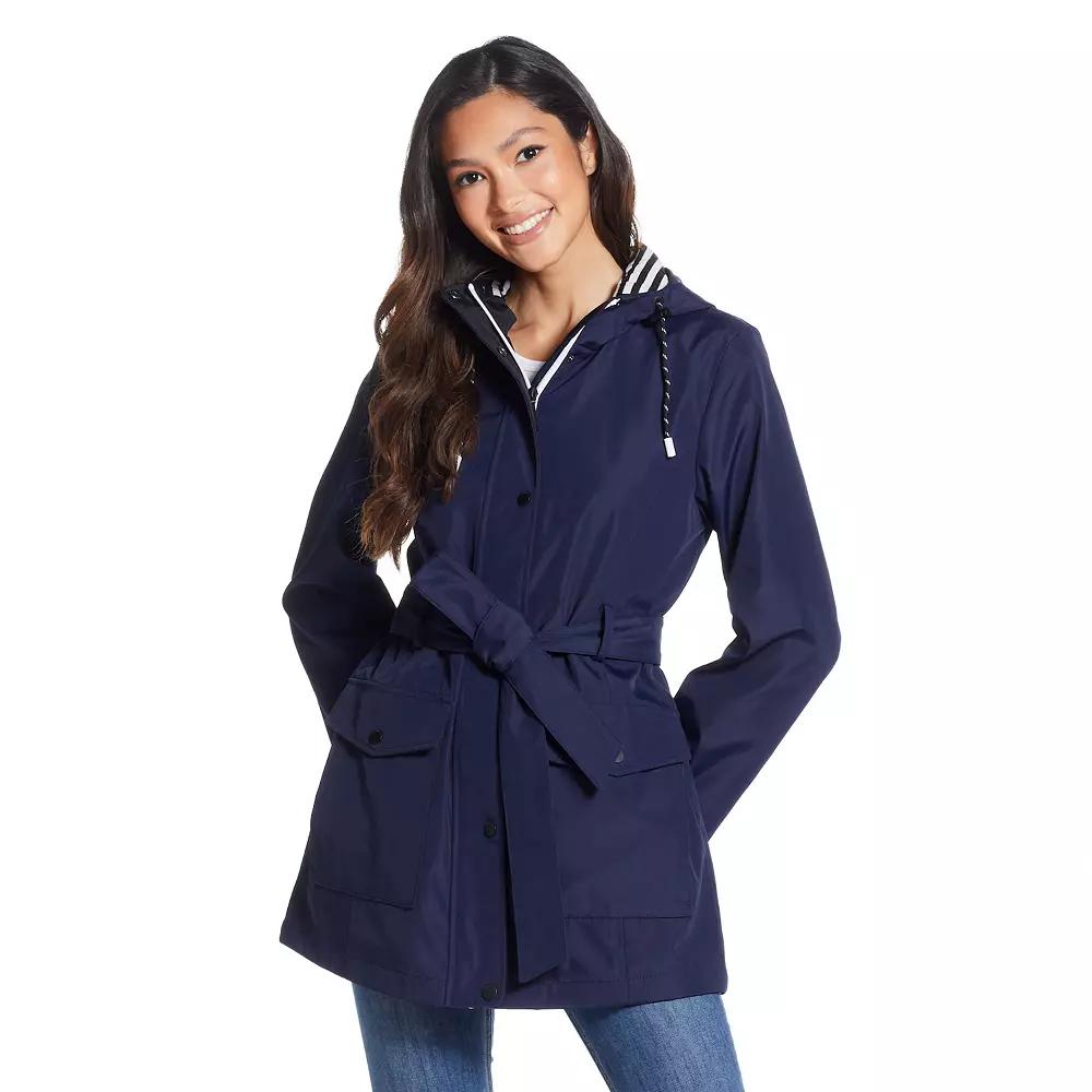Women's Weathercast Nautical Trench Hooded Anorak Jacket, Size: Medium, Blue Product Image