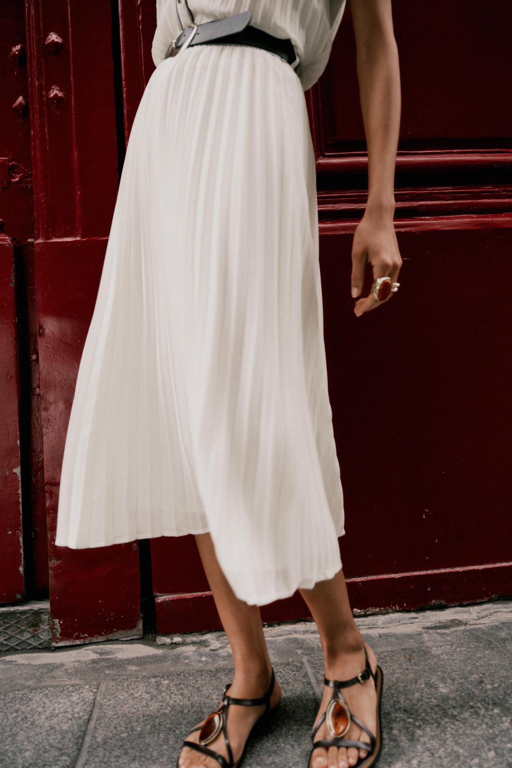 BELTED PLEATED MIDI SKIRT Product Image