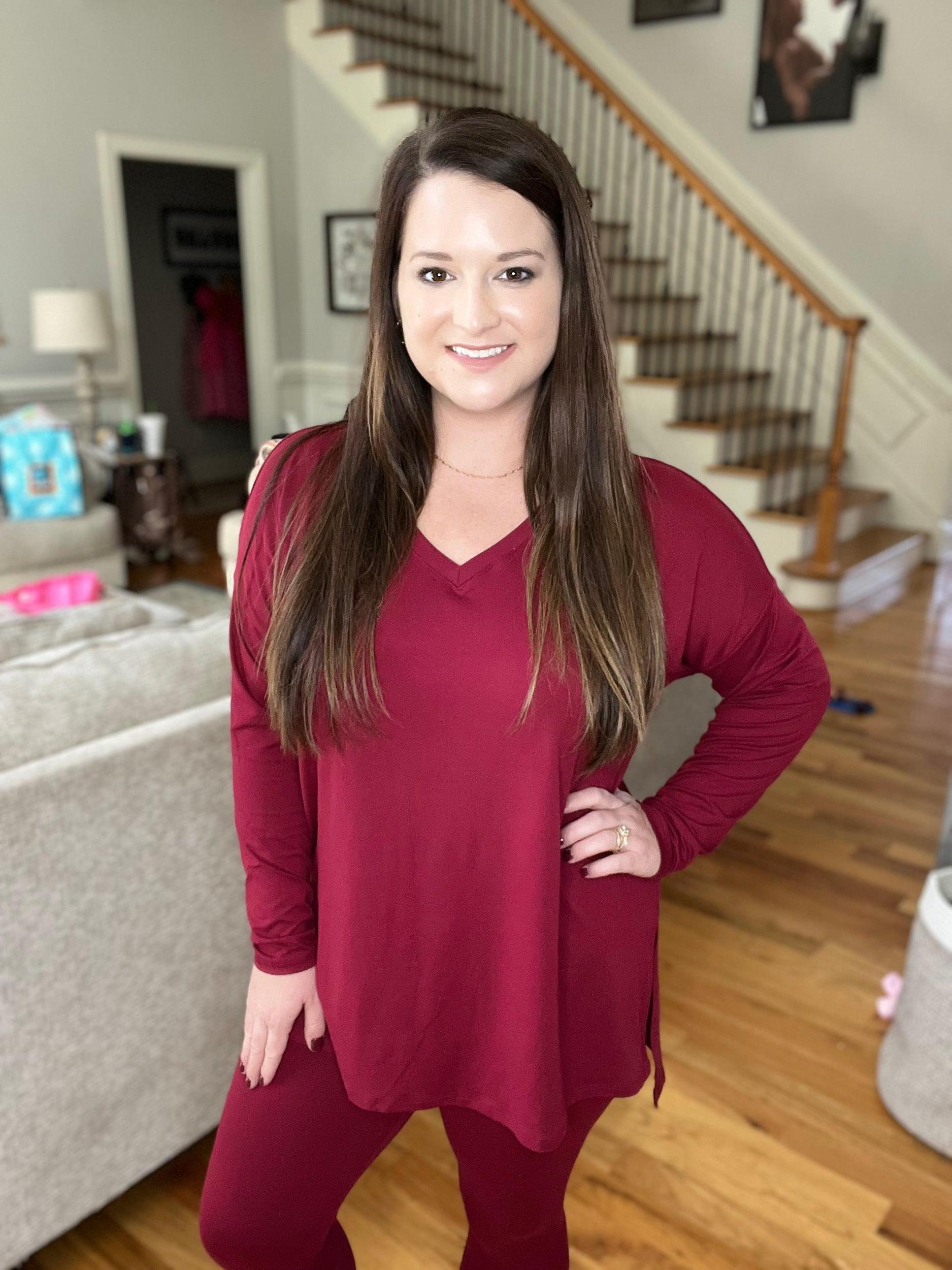 V Neck Lounge Set- Cabernet Product Image