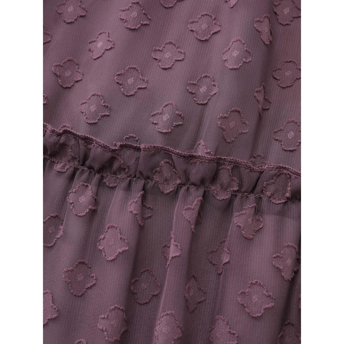 Plus Size Chiffon Textured Tiered Ruffled Midi Dress Mauve Women Flat collar with V-notch Extra Long Sleeve Curvy BloomChic 12/L Product Image