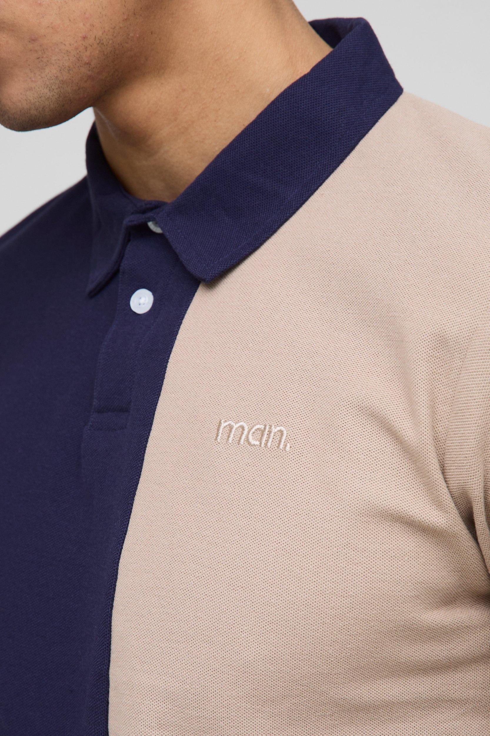 Slim Fit Man Pique Colour Block Polo | boohooMAN USA Product Image