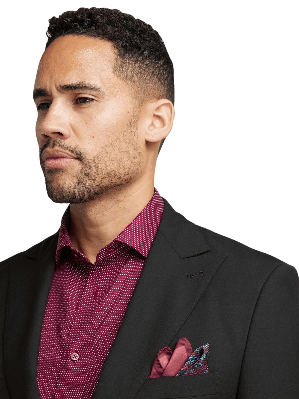 Wool Stretch Bengaline Single Breasted Peak Lapel Suit - Black Product Image