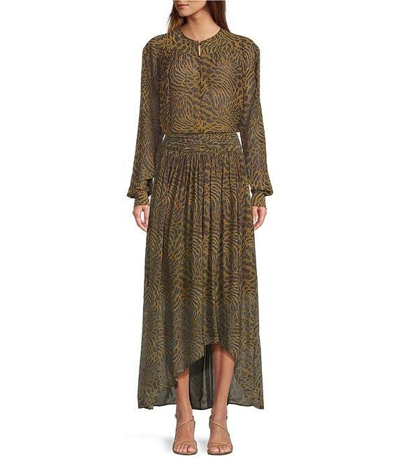 IRO Coordinating Leopard Print Round Neck Long Sleeve Button Front Blouse Product Image