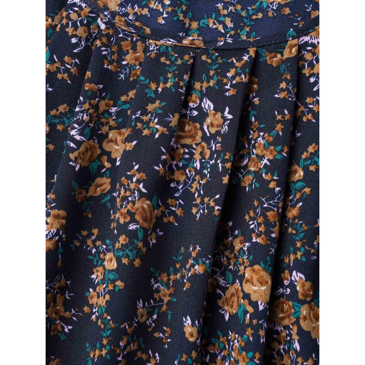 Plus Size Indigo Floral Print Lace Paneled Gathered Shirt Women Elegant Elbow-length sleeve Round Neck Everyday Blouses BloomChic 28/5X Product Image