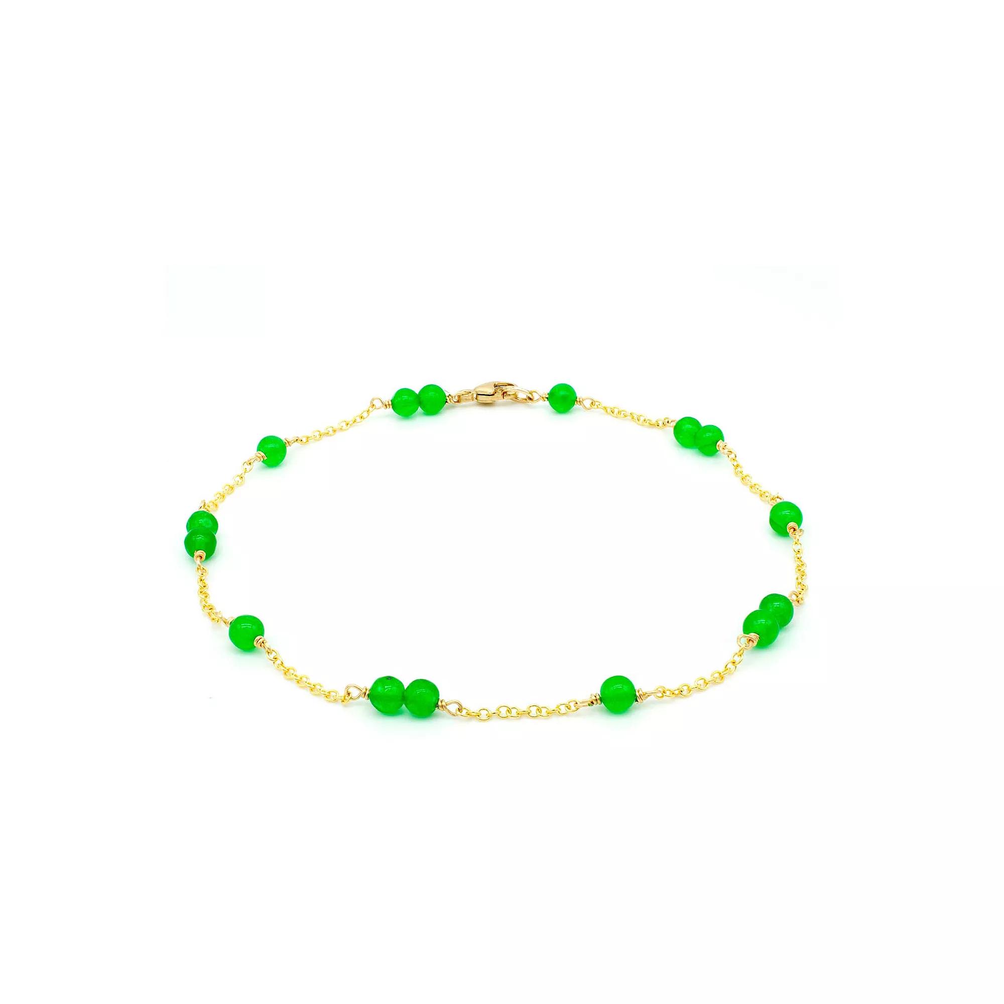 Jewelmak 14k Gold Green Jade Station Anklet, Women's, Size: 9.5" Product Image
