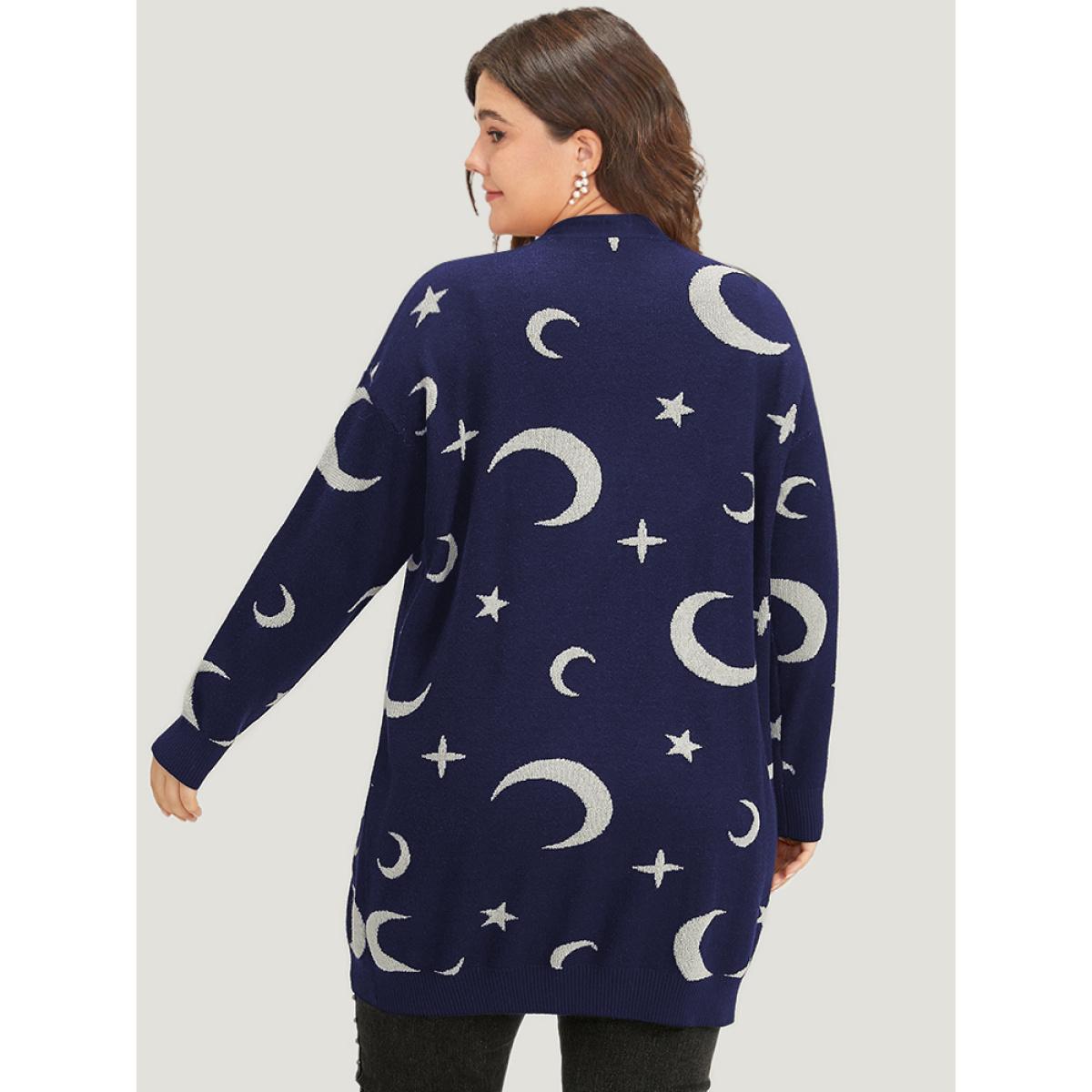 Plus Size Moon Print Open Front Cardigan Burgundy Women Casual Long Sleeve Everyday Cardigans BloomChic 12/L Product Image