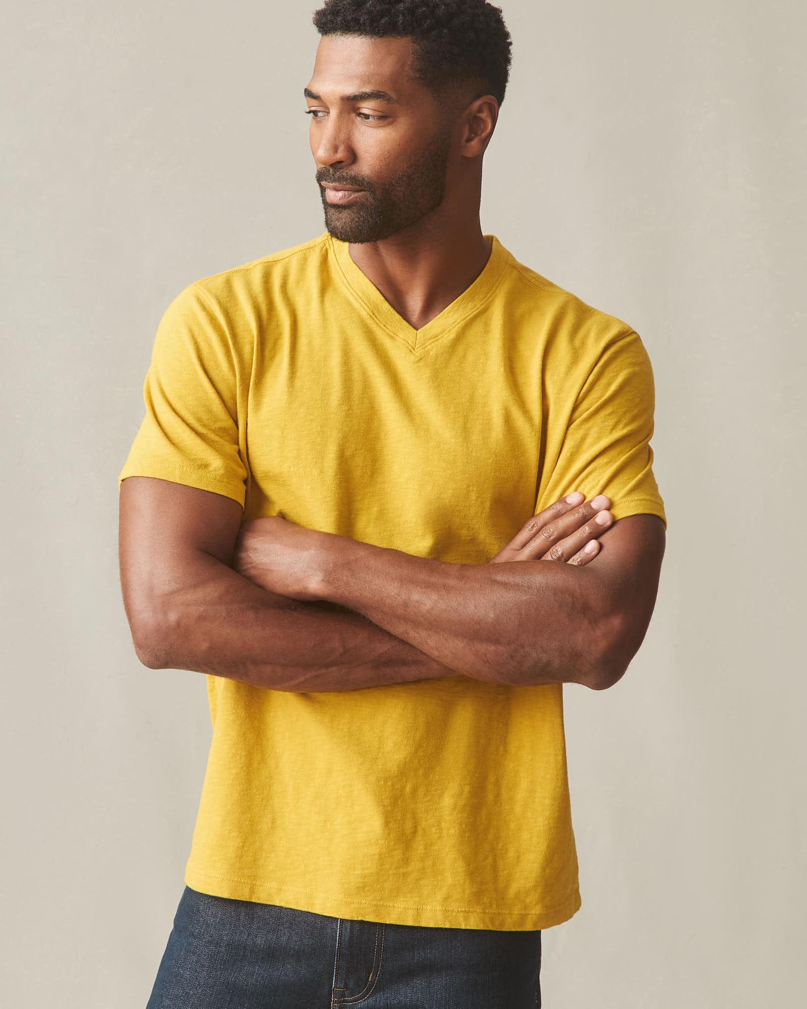 Men's Premium Slub V-Neck Tee - Nugget Gold Product Image