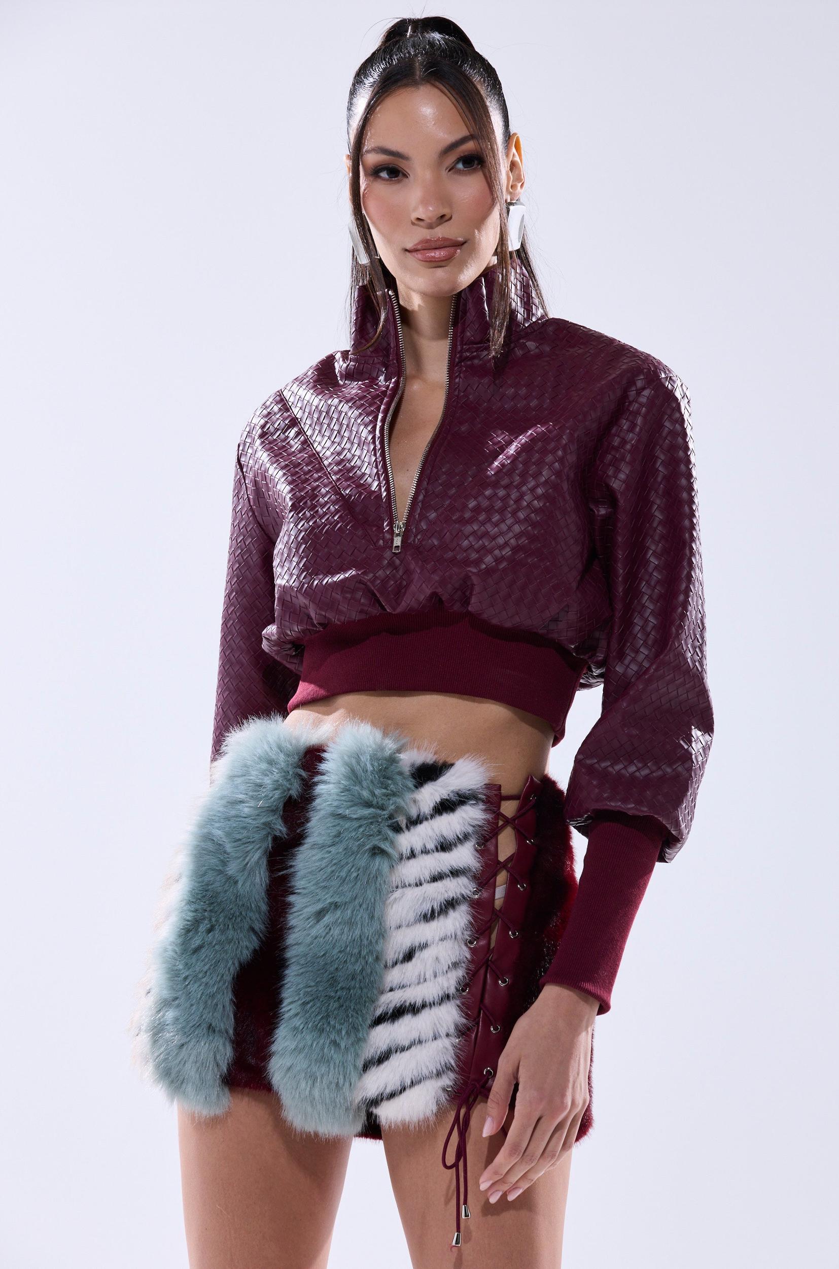 VENETTA FAUX LEATHER QUARTER ZIP SWEATSHIRT Product Image