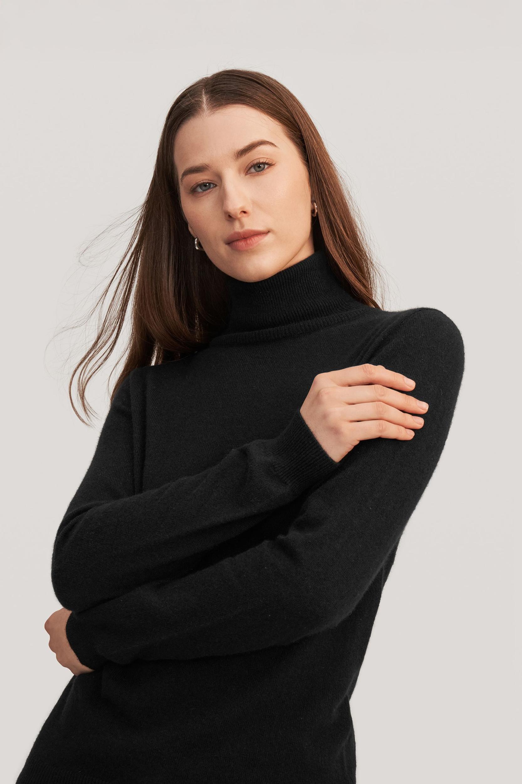 LILYSILK 100% Cashmere Sweater Women Turtleneck Design Wardrobe Must-have Black Product Image