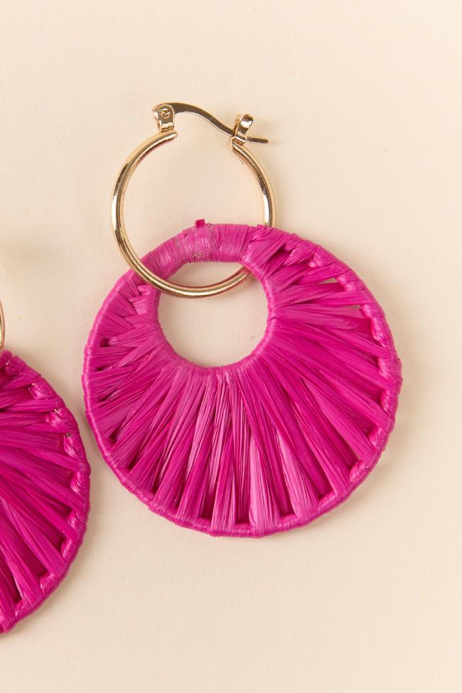 Pink Raffia Wrapped Disc Earrings FINAL SALE Product Image