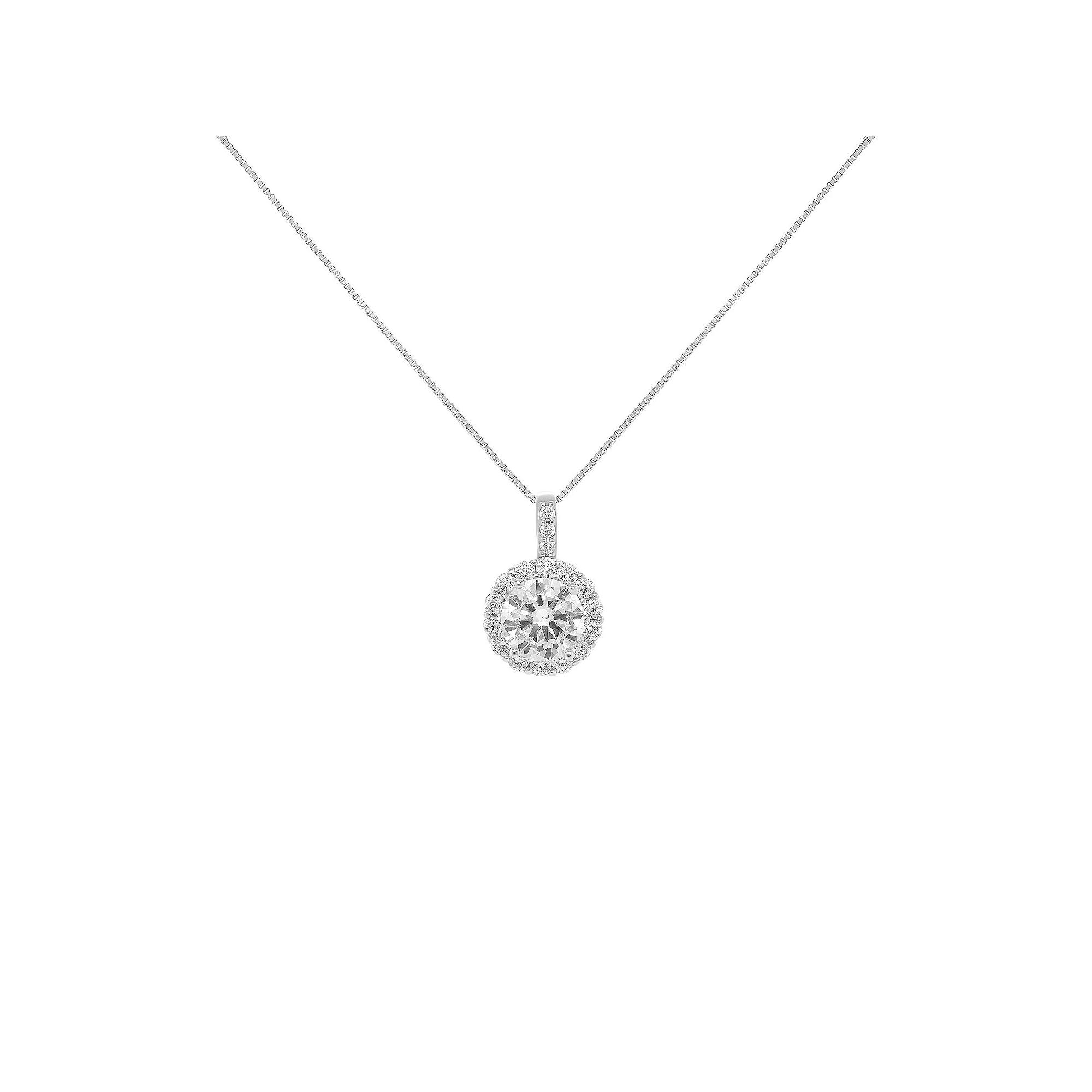 PRIMROSE Sterling Silver Cubic Zirconia Round Pendant Necklace, Women's, Size: 18", Sterling Silver Clear Product Image