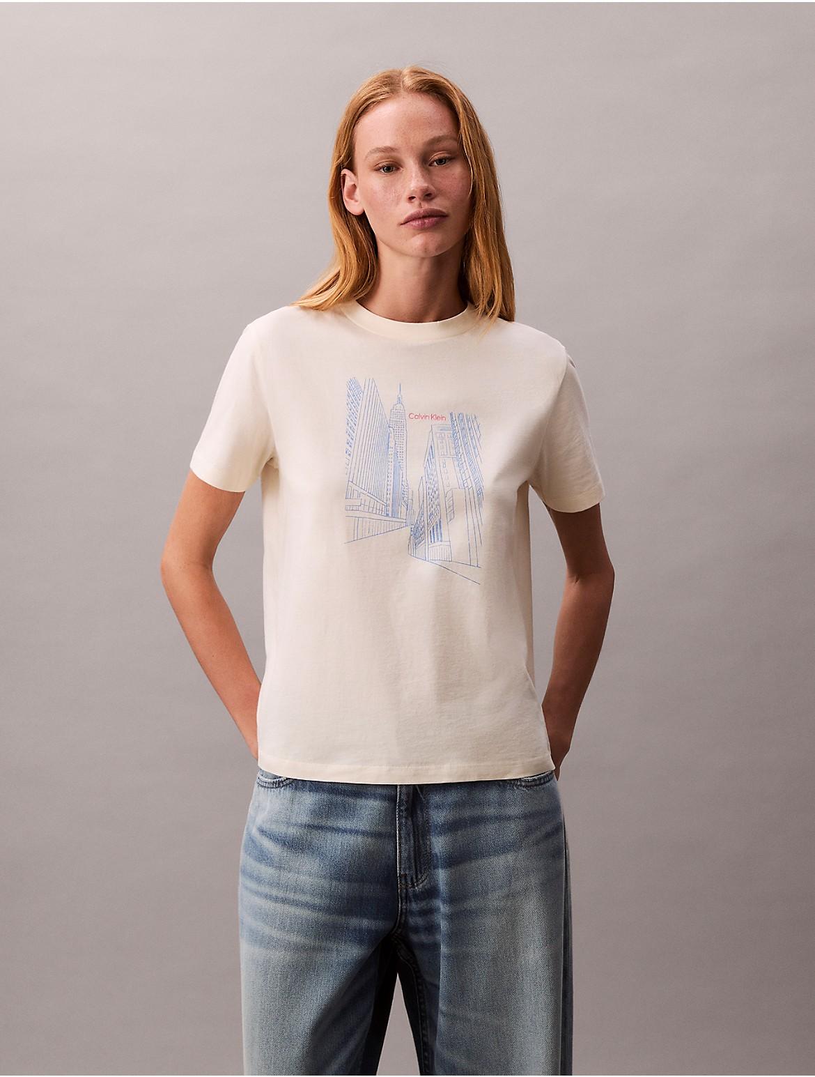 Calvin Klein Womens City Sketch Graphic Classic T-Shirt - White Product Image