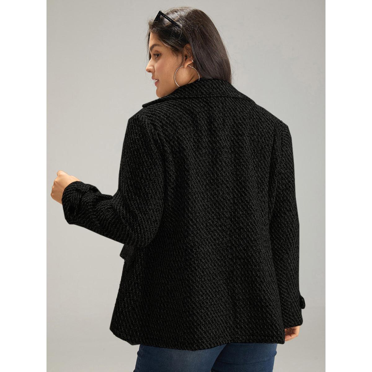 Plus Size Tweed Lapel Collar Button Up Pocket Coat Women BlackFlower Elegant Texture Ladies Everyday Winter Coats BloomChic 14-16/1X Product Image