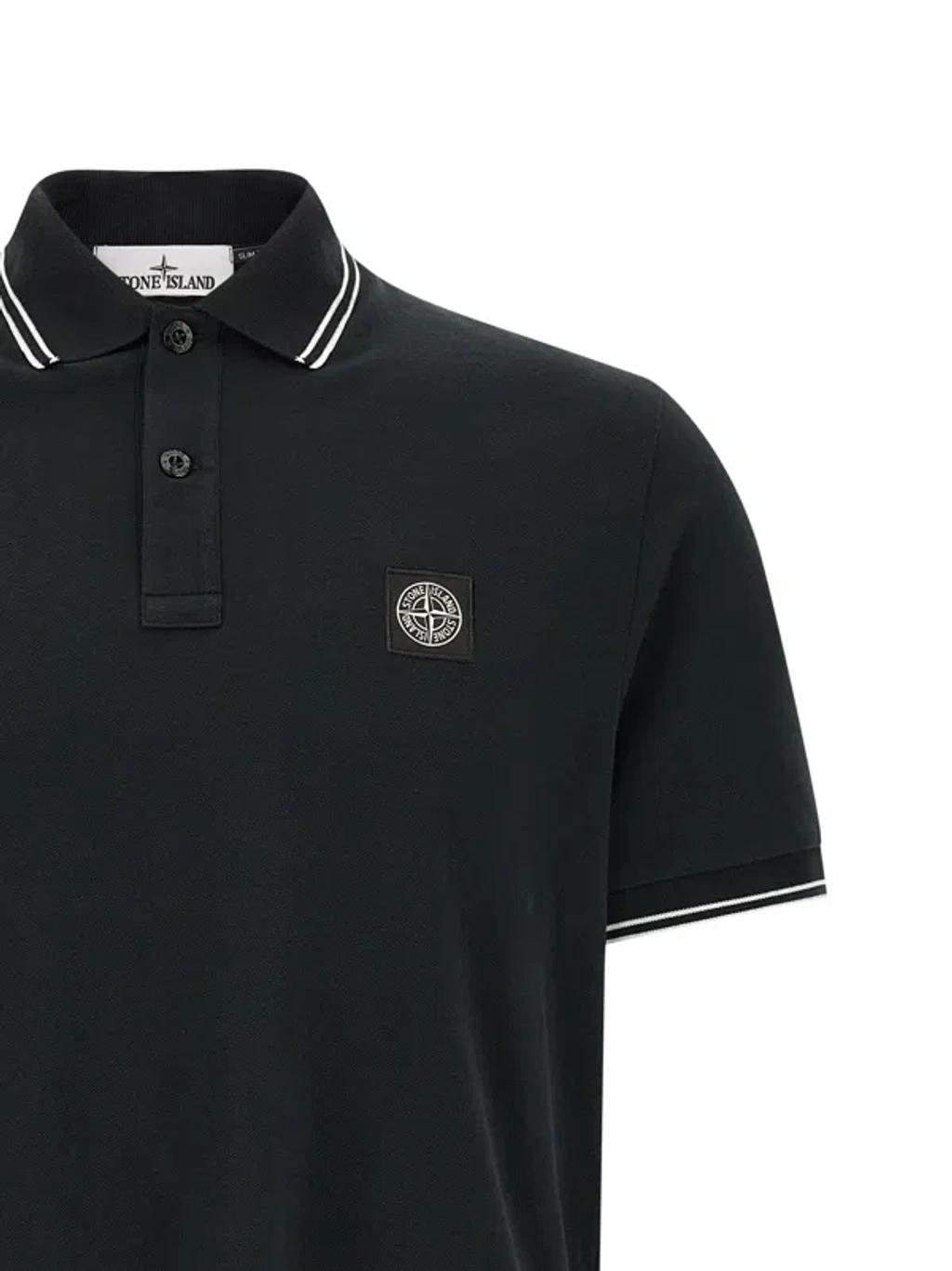 STONE ISLAND Mens Black Brand-patch Regular-fit Stretch-cotton Polo Shirt Xl Product Image