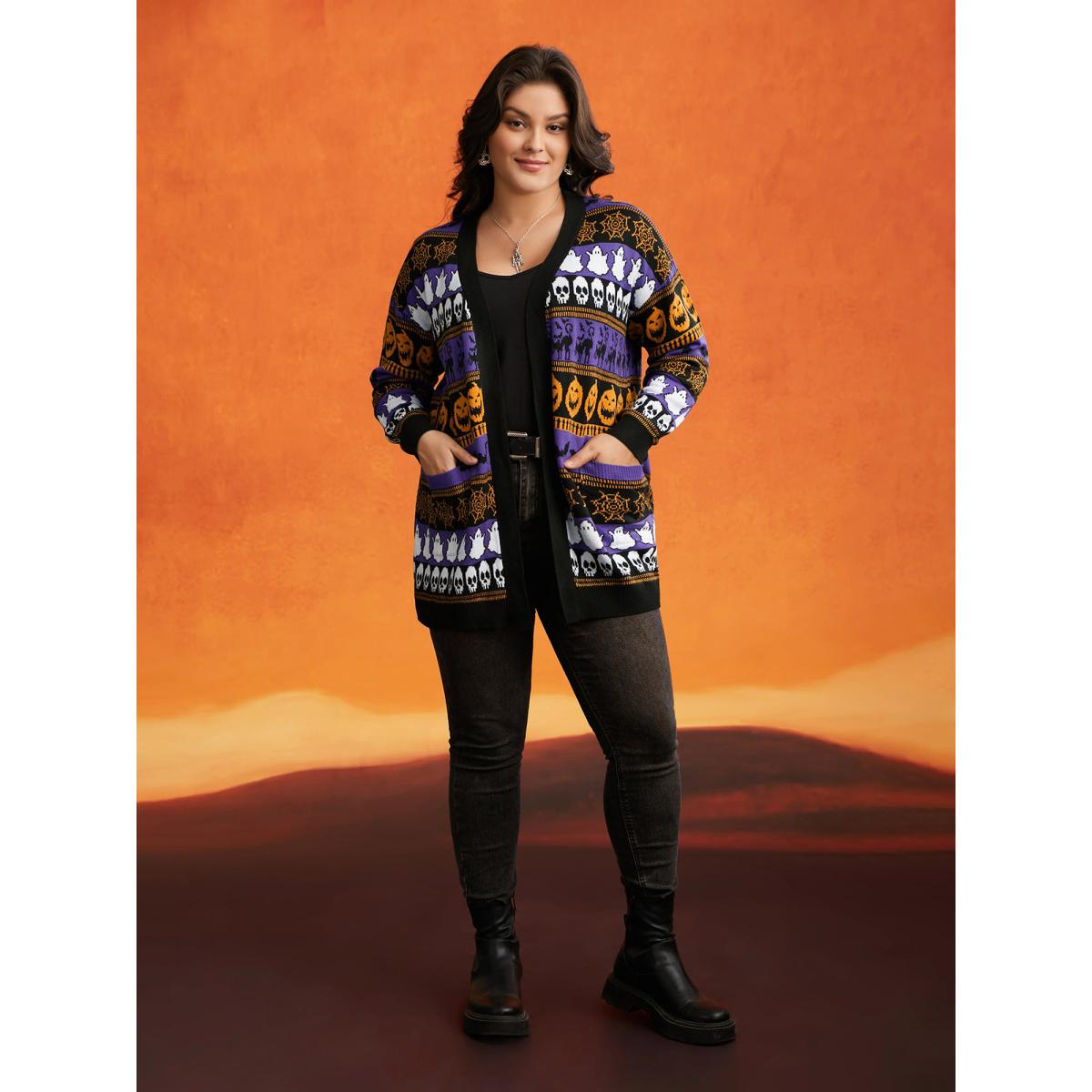 Plus Size Everything Halloween Jacquard Open Cardigan BlueViolet Women Casual Loose Long Sleeve Everyday Cardigans BloomChic 28/5X Product Image