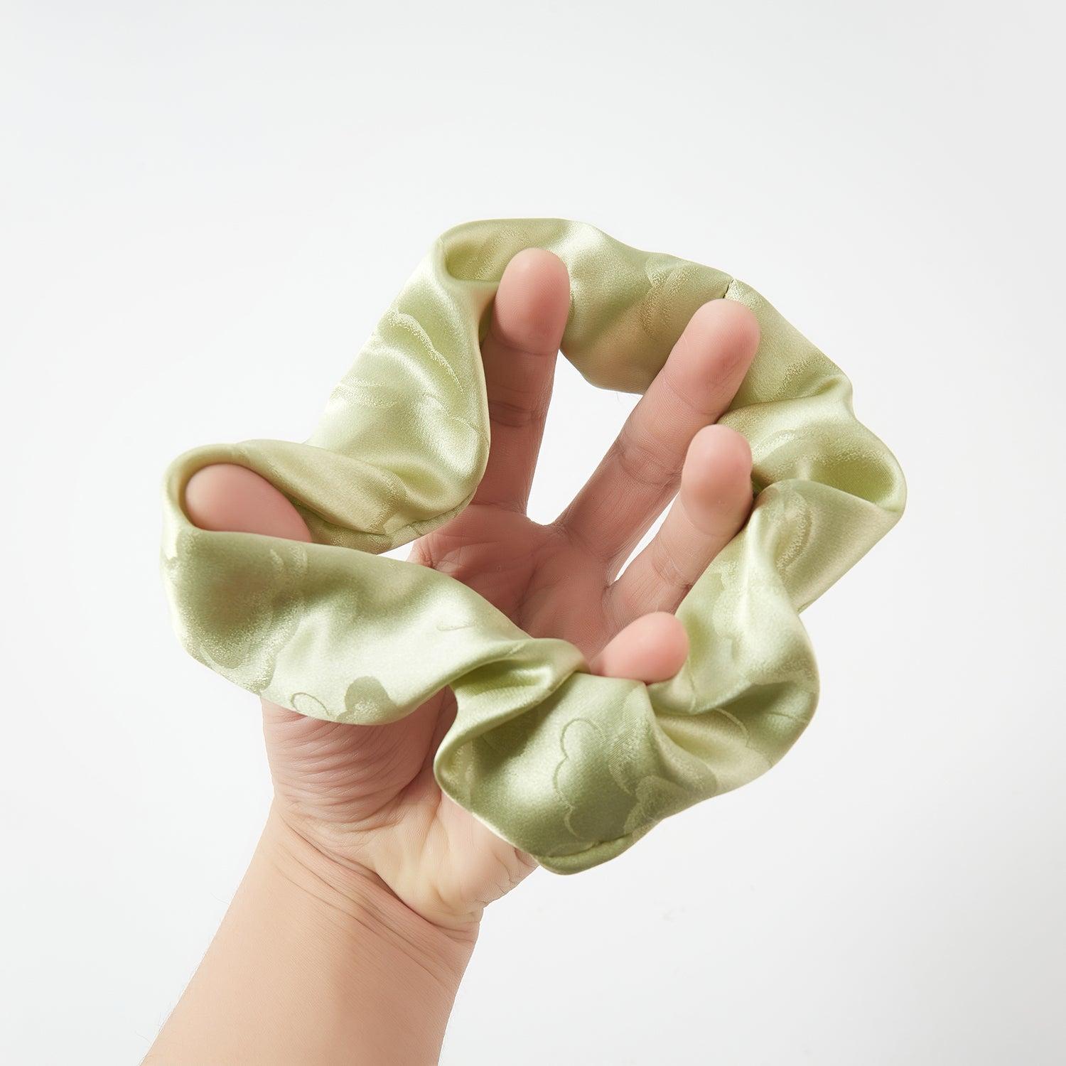 Pure Mulberry Silk French Scrunchie | Green Cloud | Jacquard Silk | 2 inch | 20 Momme | Brush Collection Product Image