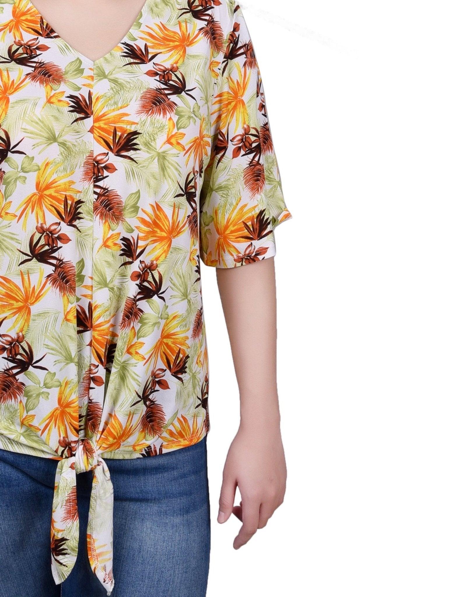 Elbow Sleeve Tie-Front Top - Petite Product Image