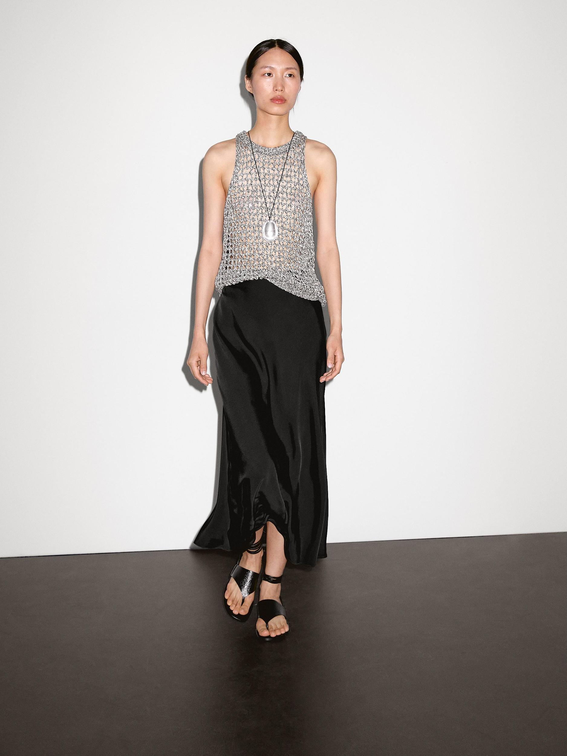 Flowing satin midi skirt Product Image