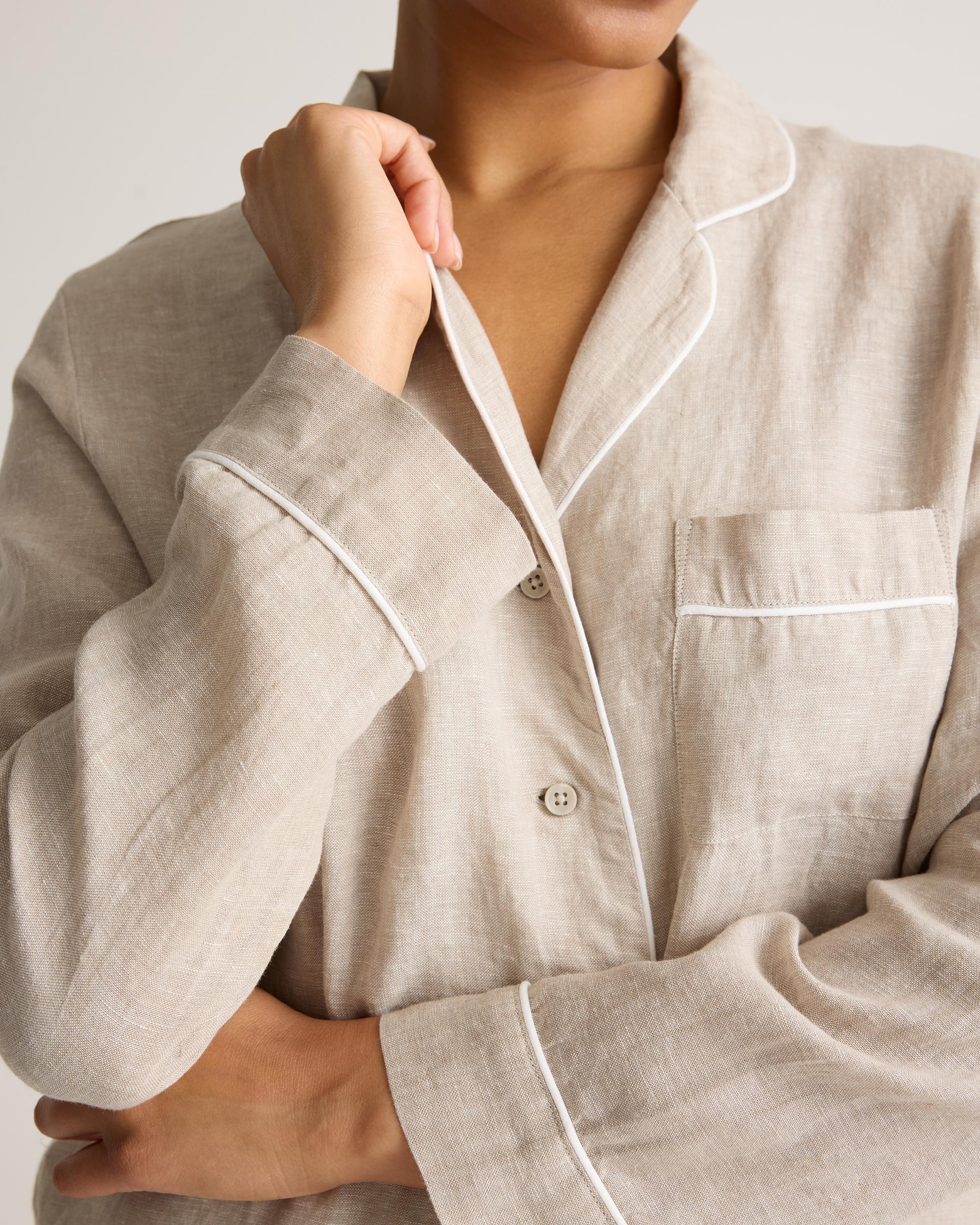 Quince | Women's 100% European Linen Long Sleeve Pajama Set with Piping Size XL Product Image