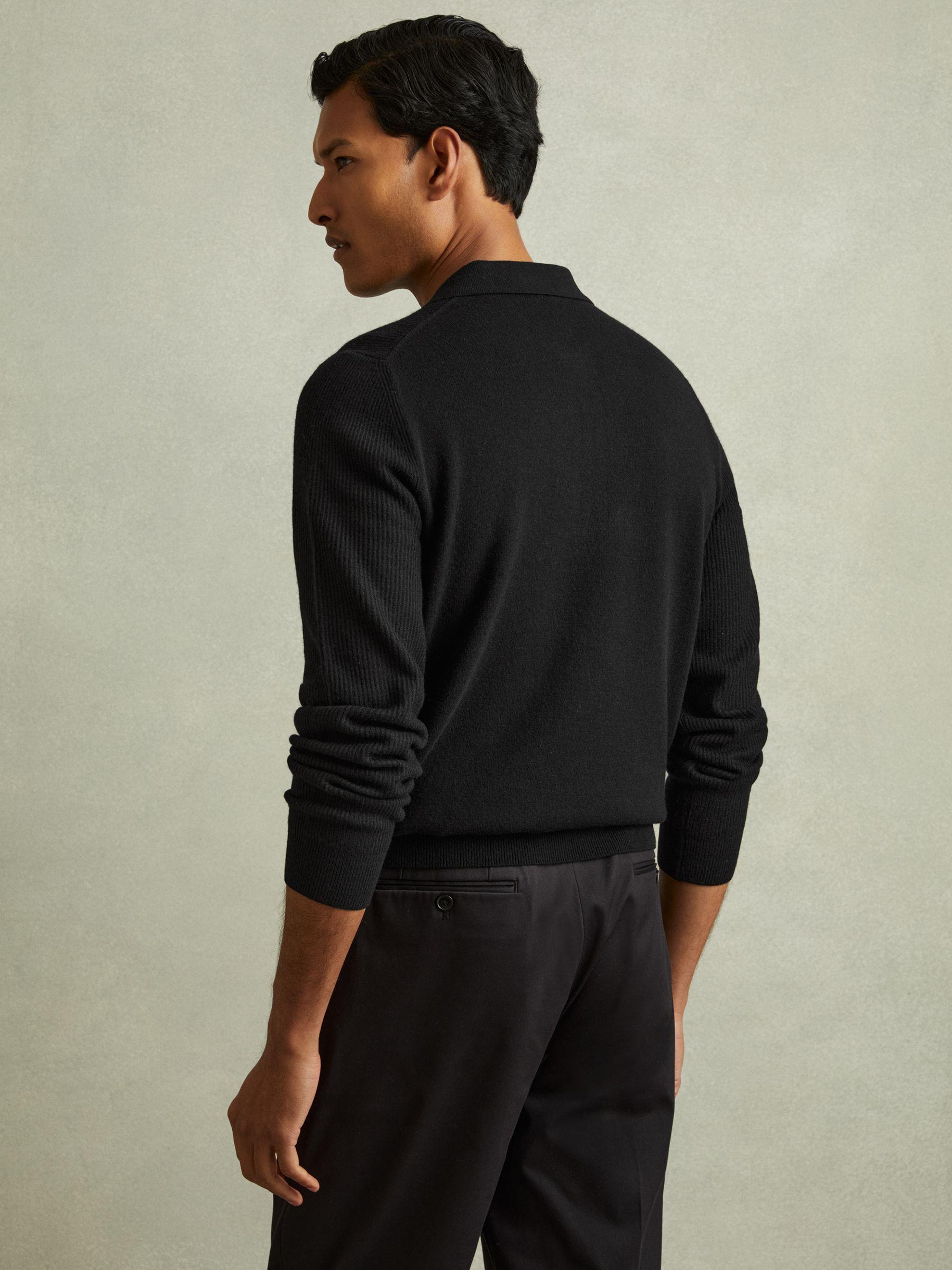 Wool Half-Zip Polo Shirt in Black Product Image