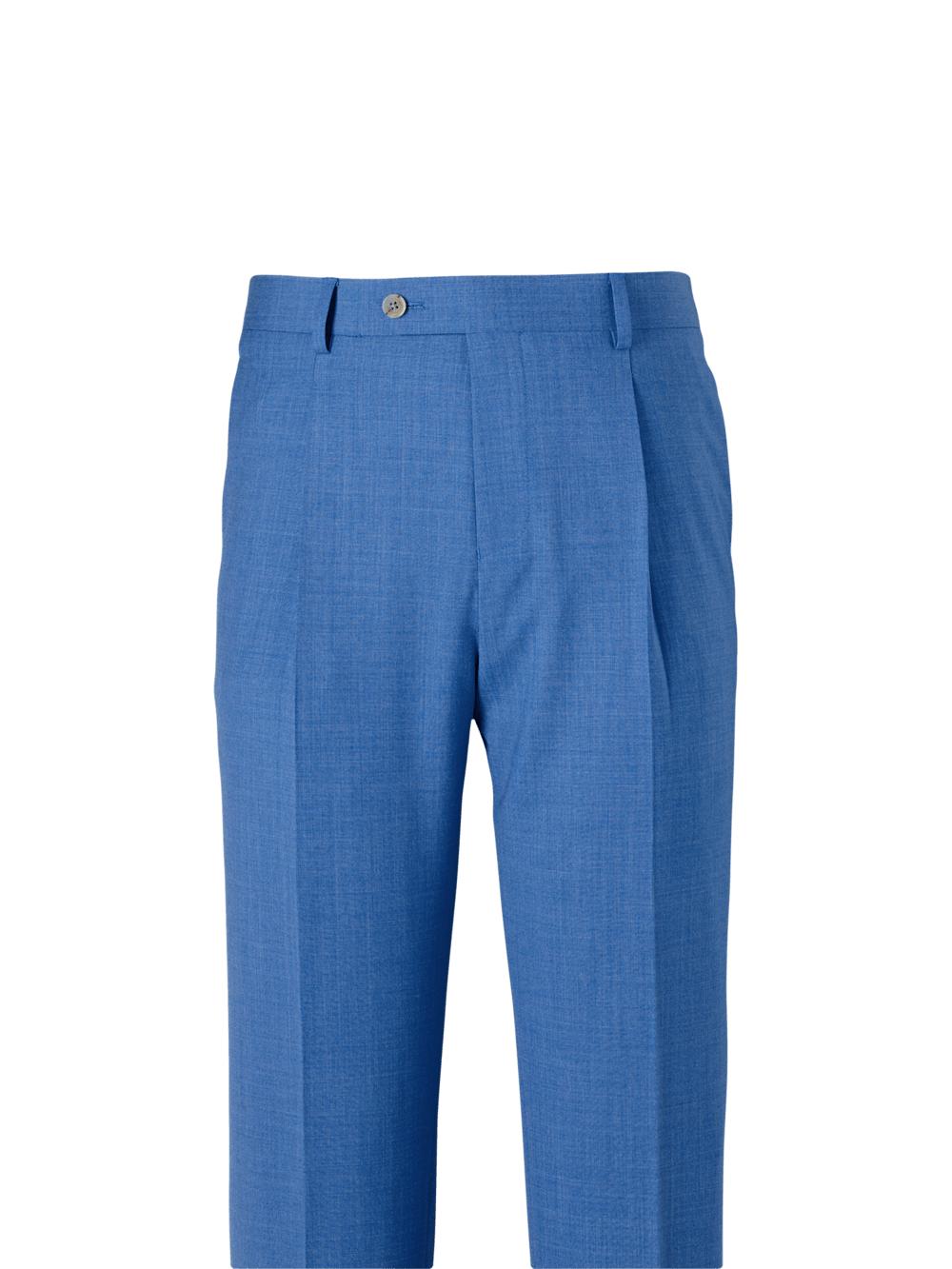 Wool Stretch Bengaline Single Pleated Suit Pants - French Blue Product Image