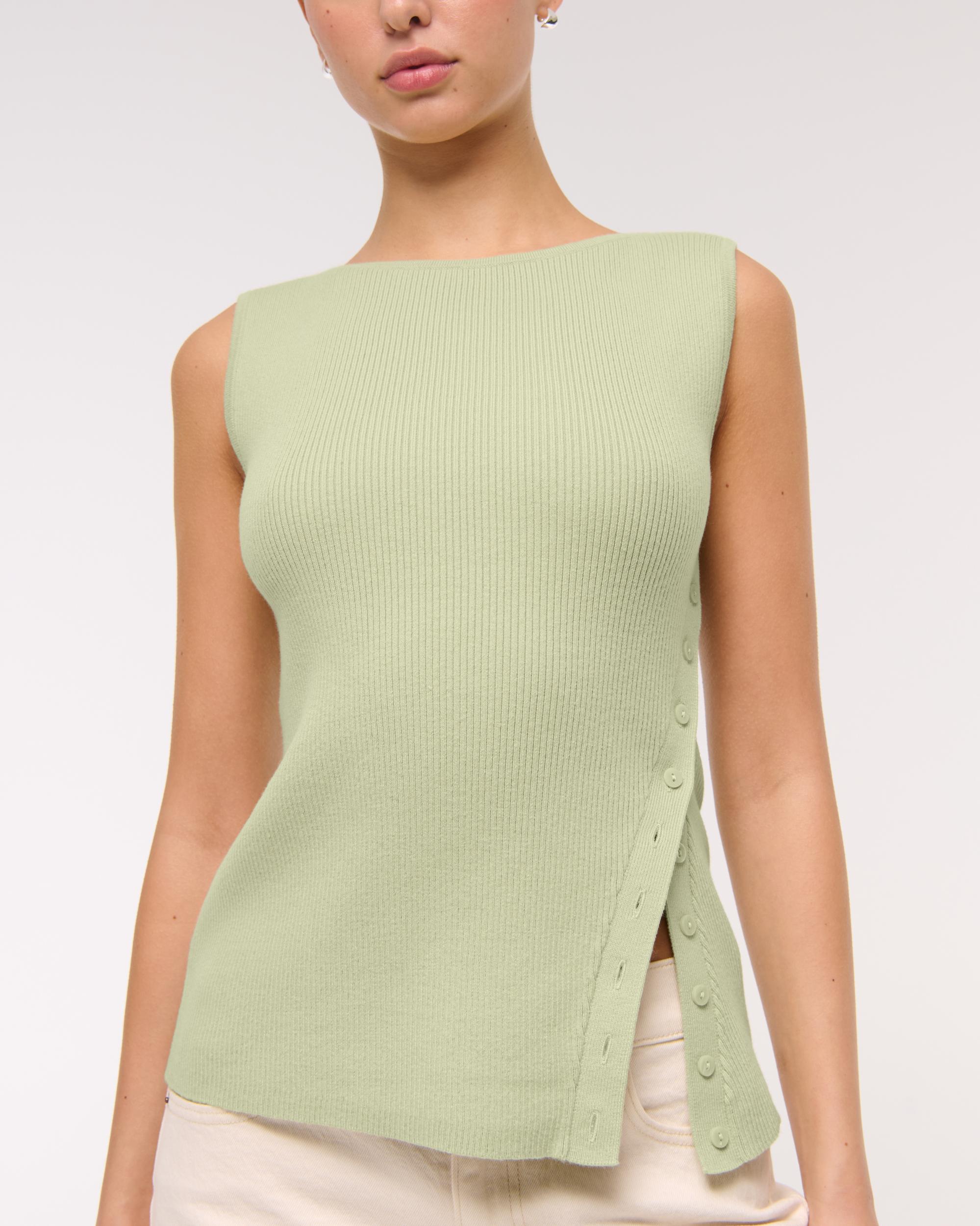 Asymmetrical Button Sweater Tank Product Image