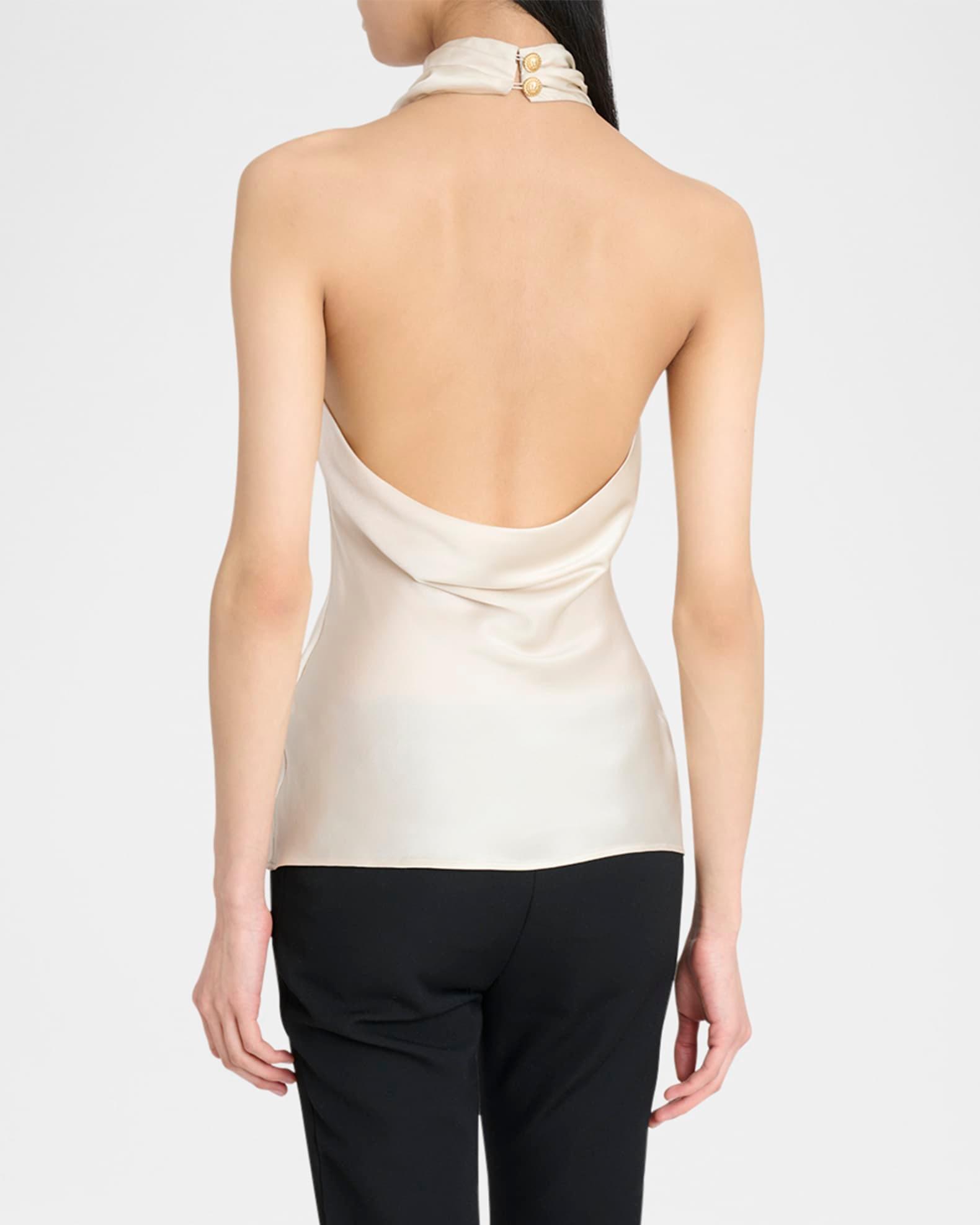Crepe Satin Halter Cowl-Neck Top Product Image