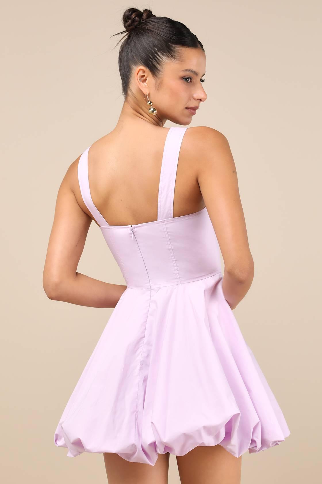 Madalinde Lavender Sleeveless Bubble-Hem Mini Dress Product Image