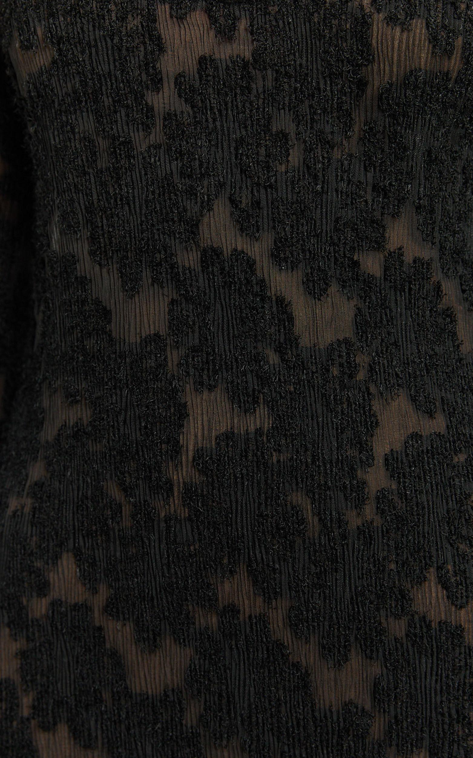 Kathy Midi Dress - Scoop Neck Long Sleeve Jacquard Textured Dress in Black Product Image